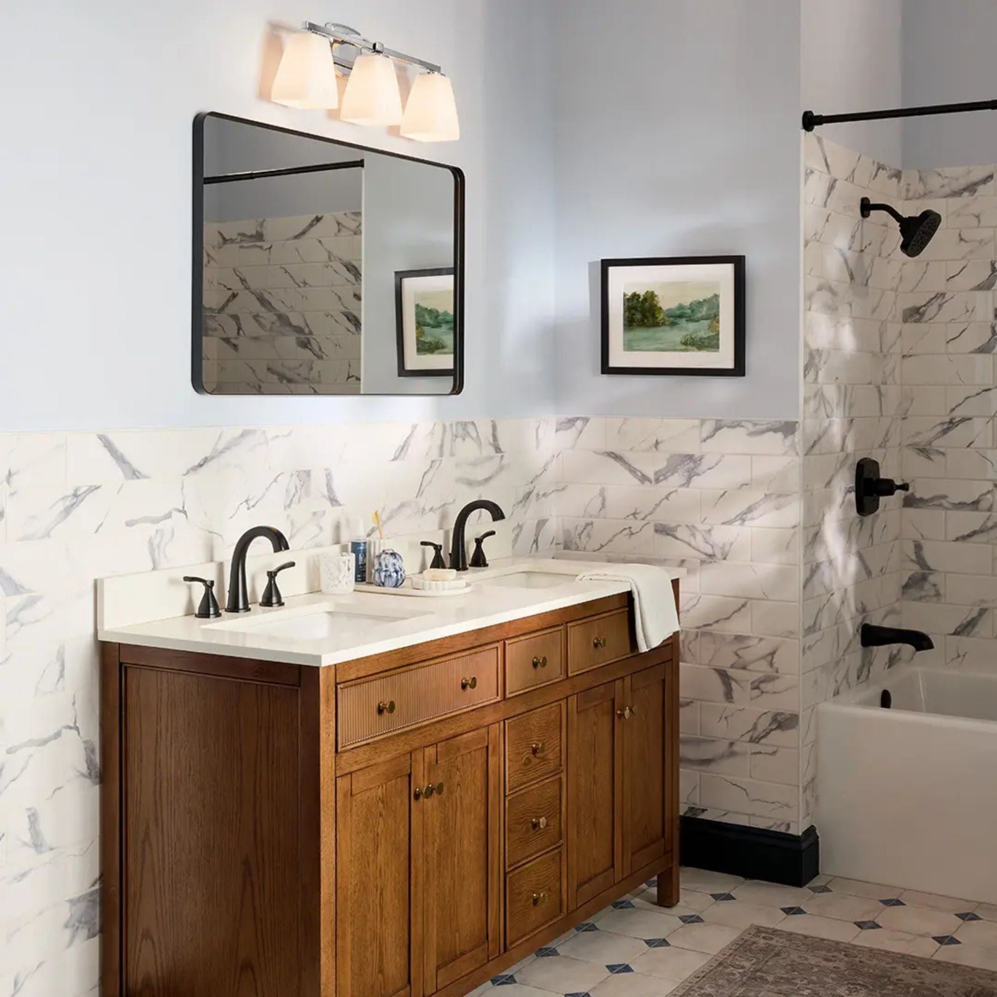 Kichler Marant 23.75 in. 3-Light Vanity Light, Chrome with Opal Glass Tapered Shade