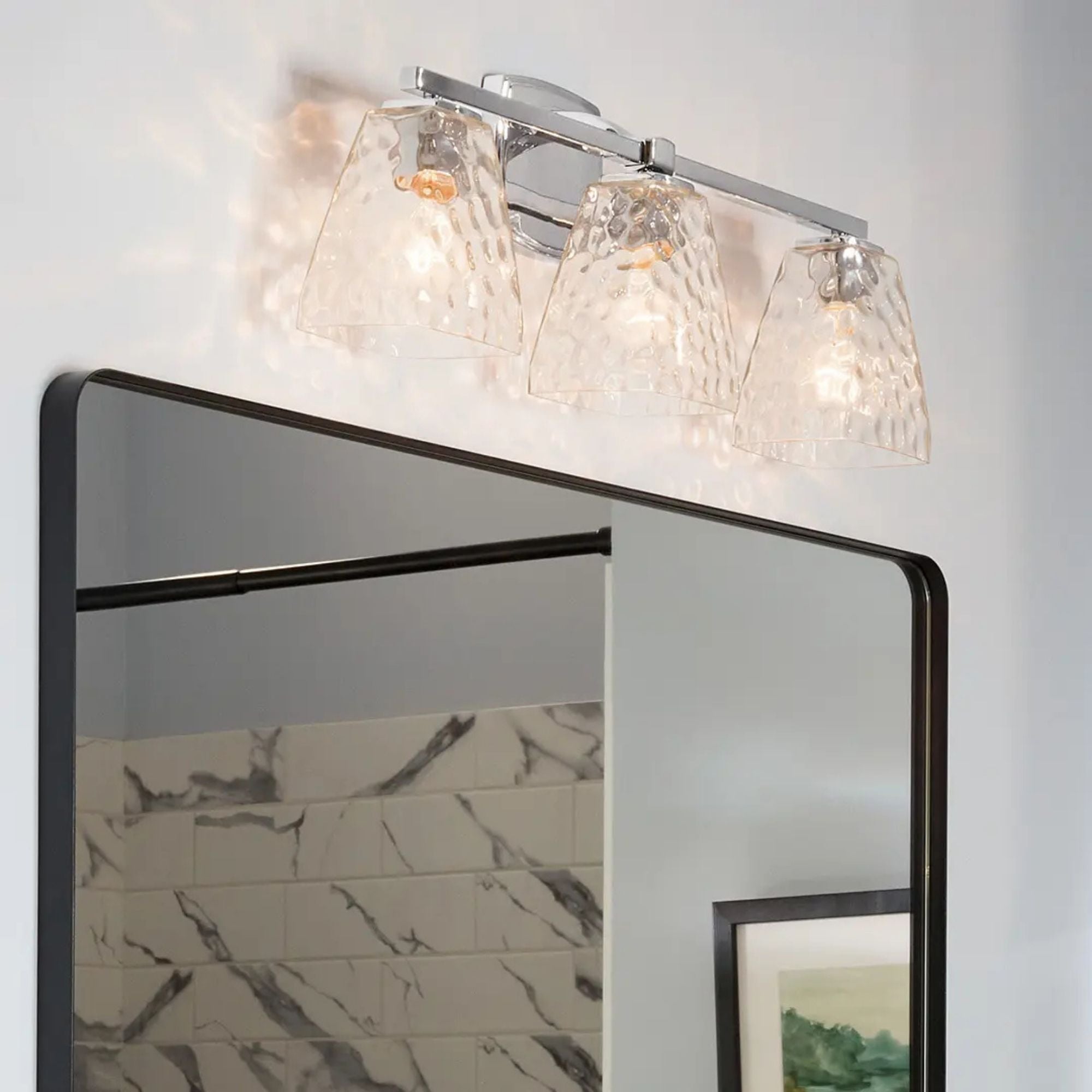 Kichler Marant 23.75 in. 3-Light Vanity Light, Chrome with Clear Water Glass Tapered Shade