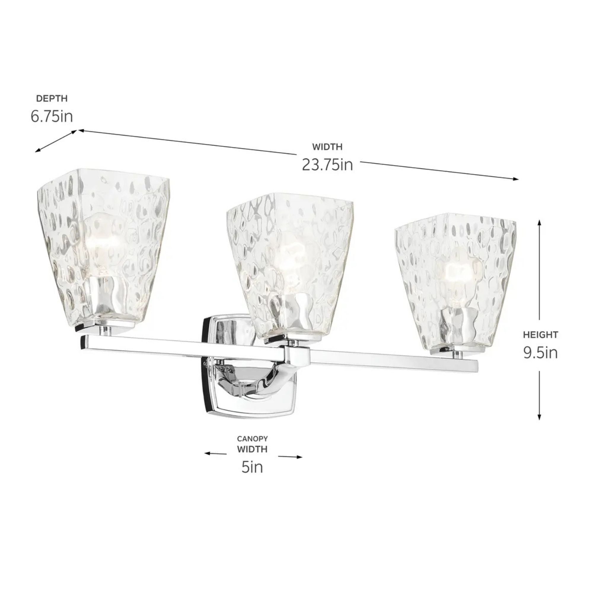 Kichler Marant 23.75 in. 3-Light Vanity Light, Chrome with Clear Water Glass Tapered Shade