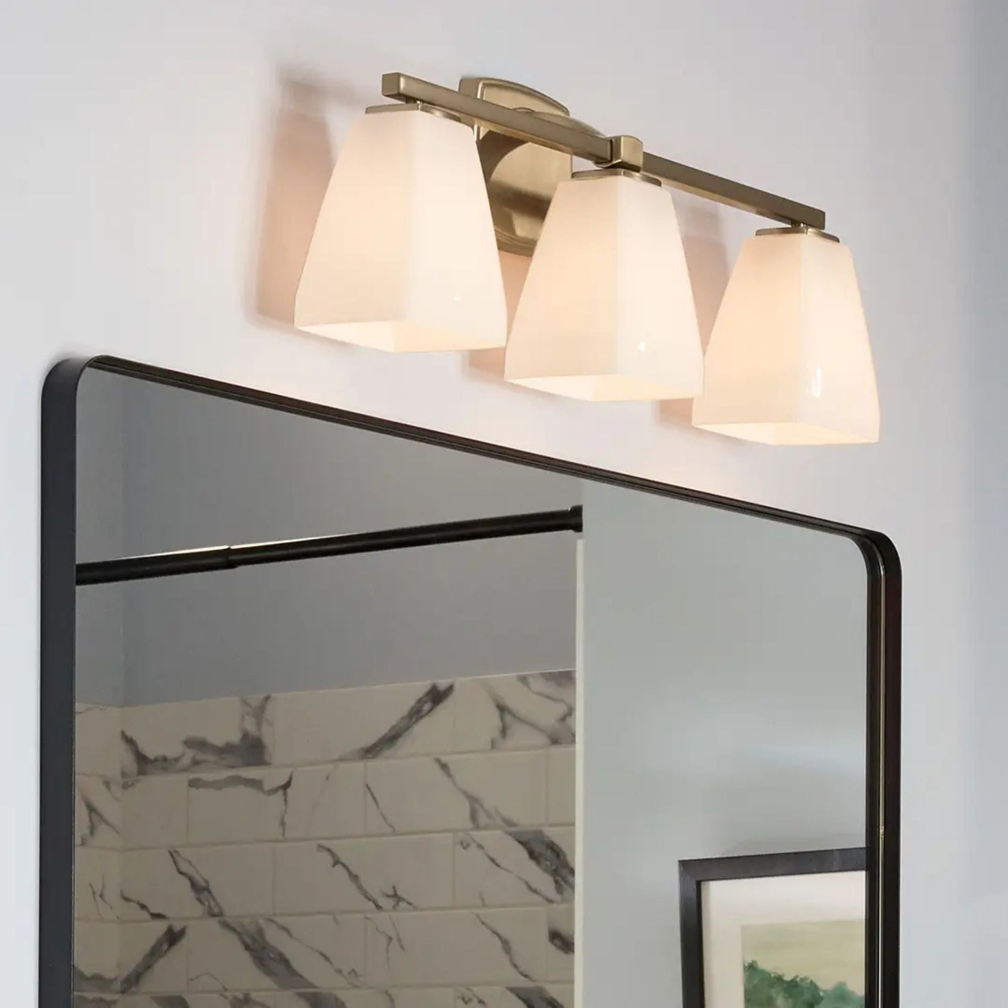 Kichler Marant 23.75 in. 3-Light Vanity Light, Champagne Bronze with Glass Tapered Shade