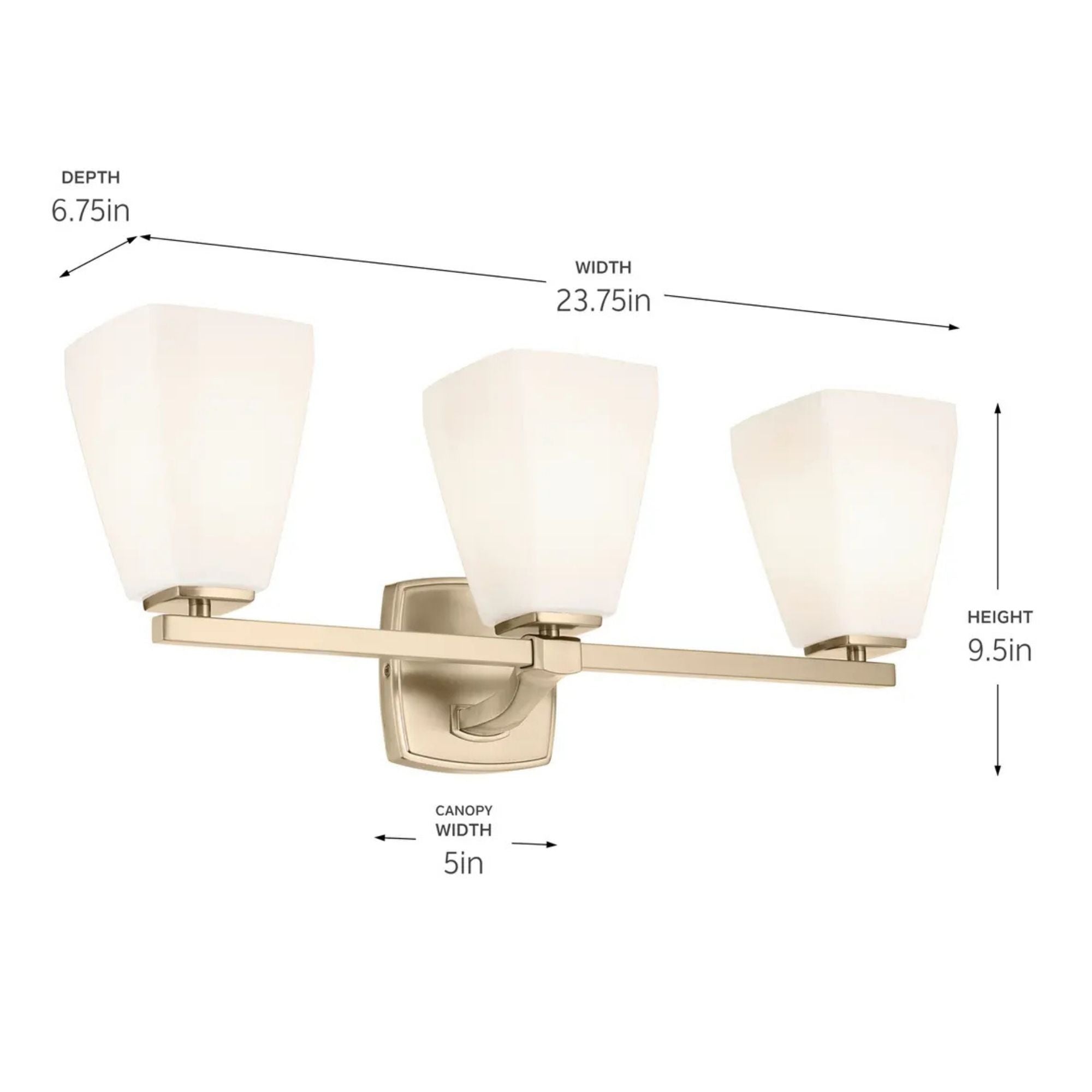 Kichler Marant 23.75 in. 3-Light Vanity Light, Champagne Bronze with Glass Tapered Shade