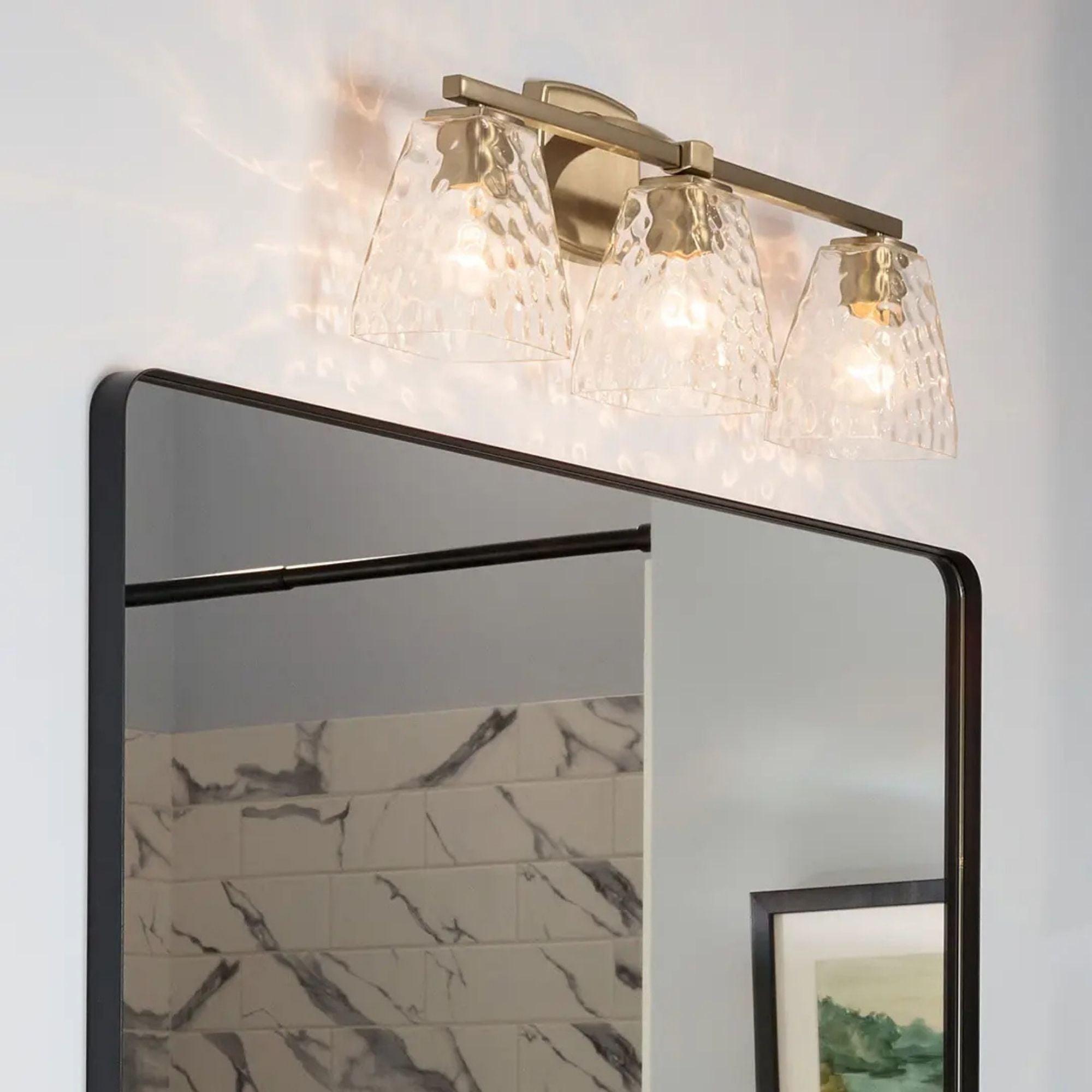 Kichler Marant 23.75 in. 3-Light Vanity Light, Champagne Bronze with Clear Water Glass Tapered Shade