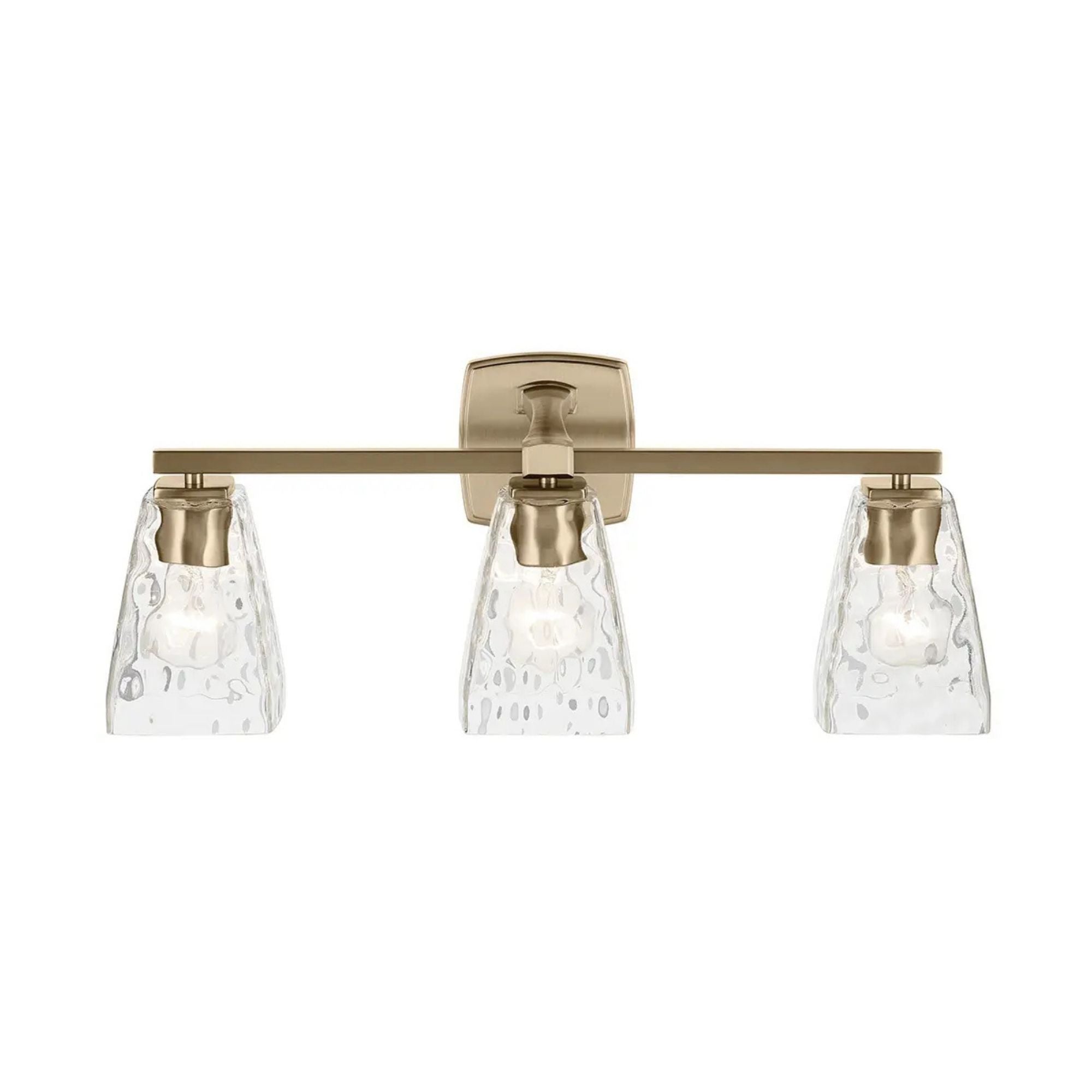 Kichler Marant 23.75 in. 3-Light Vanity Light, Champagne Bronze with Clear Water Glass Tapered Shade