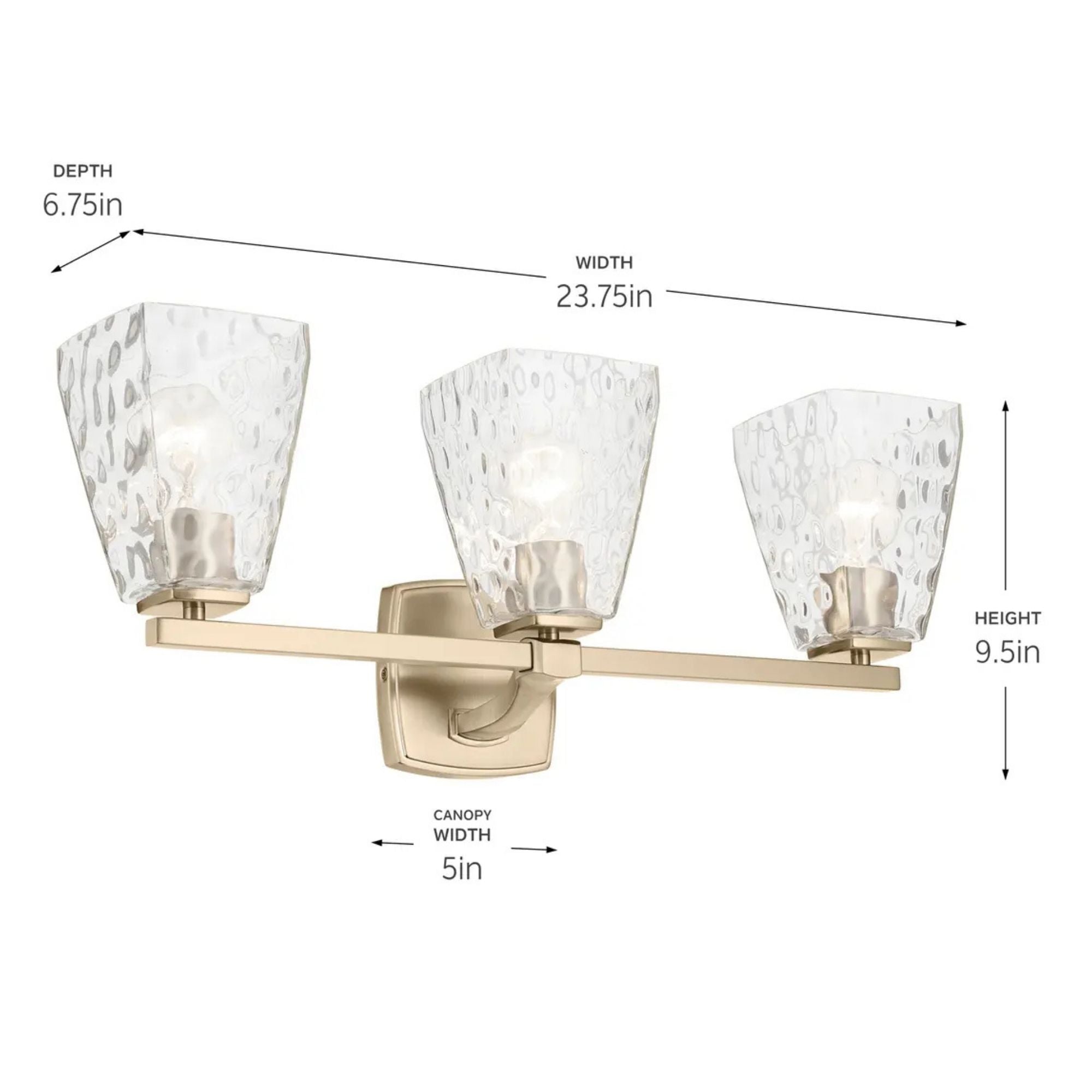 Kichler Marant 23.75 in. 3-Light Vanity Light, Champagne Bronze with Clear Water Glass Tapered Shade