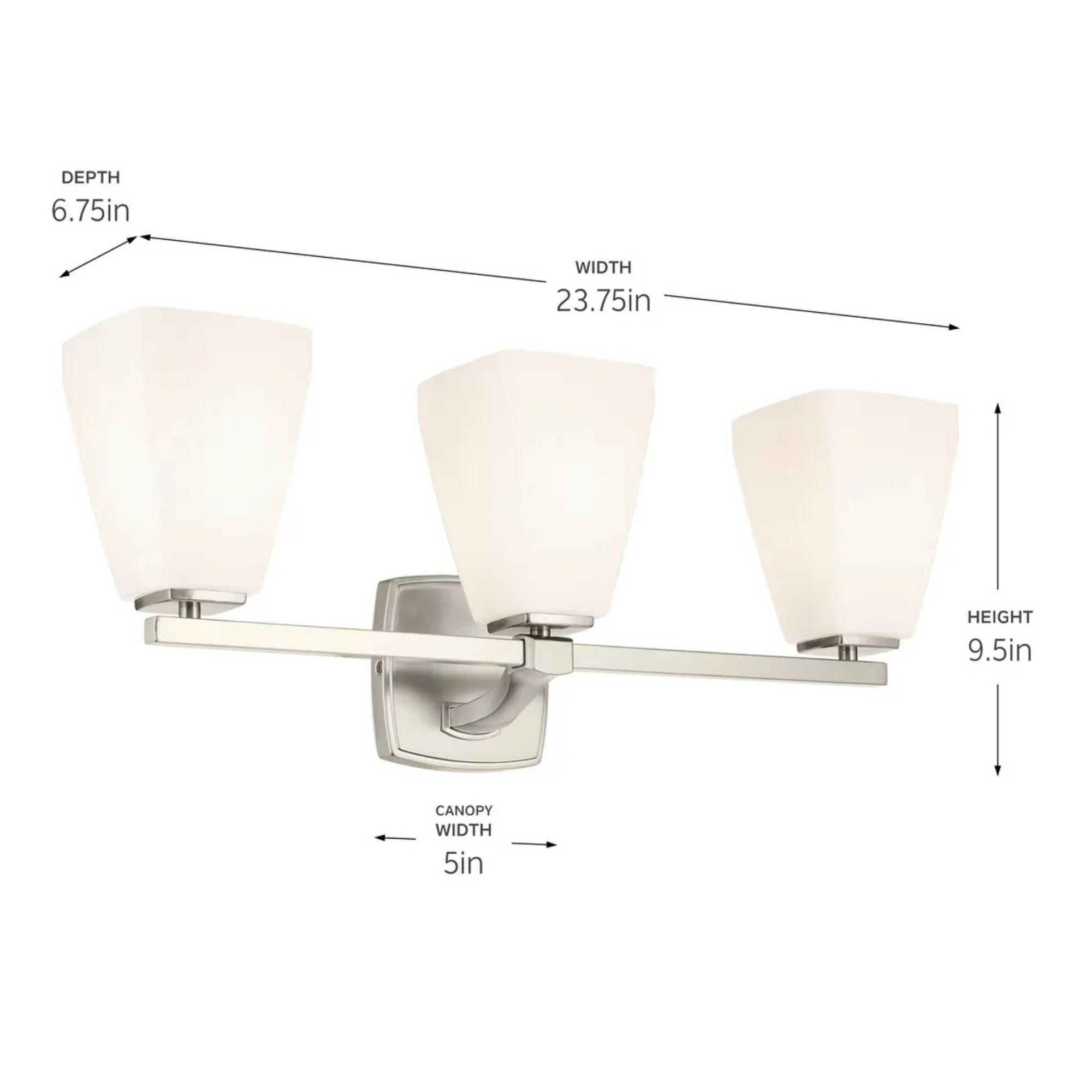 Kichler Marant 23.75 in. 3-Light Vanity Light, Brushed Nickel with Glass Tapered Shade