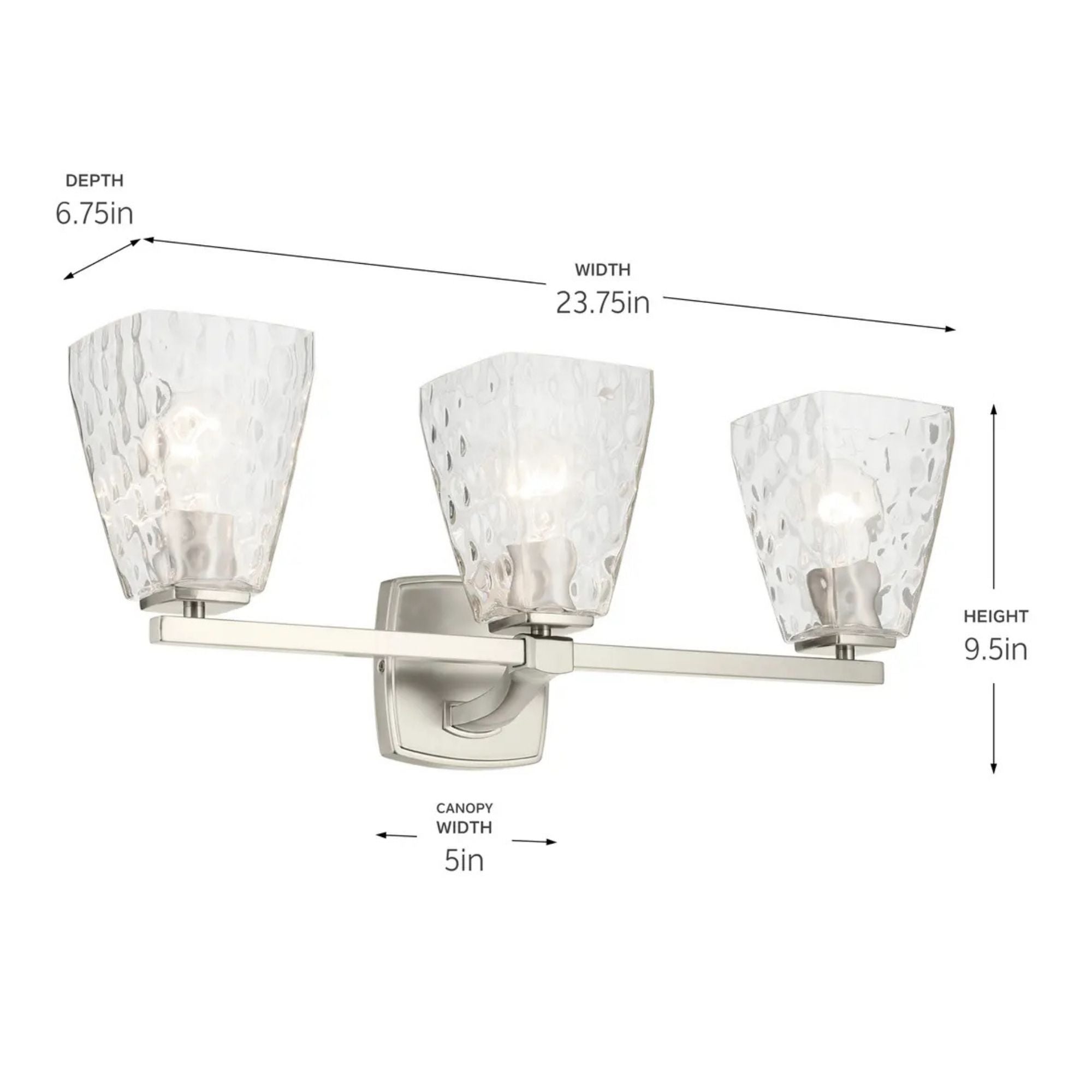 Kichler Marant 23.75 in. 3-Light Vanity Light, Brushed Nickel with Clear Water Glass Tapered Shade