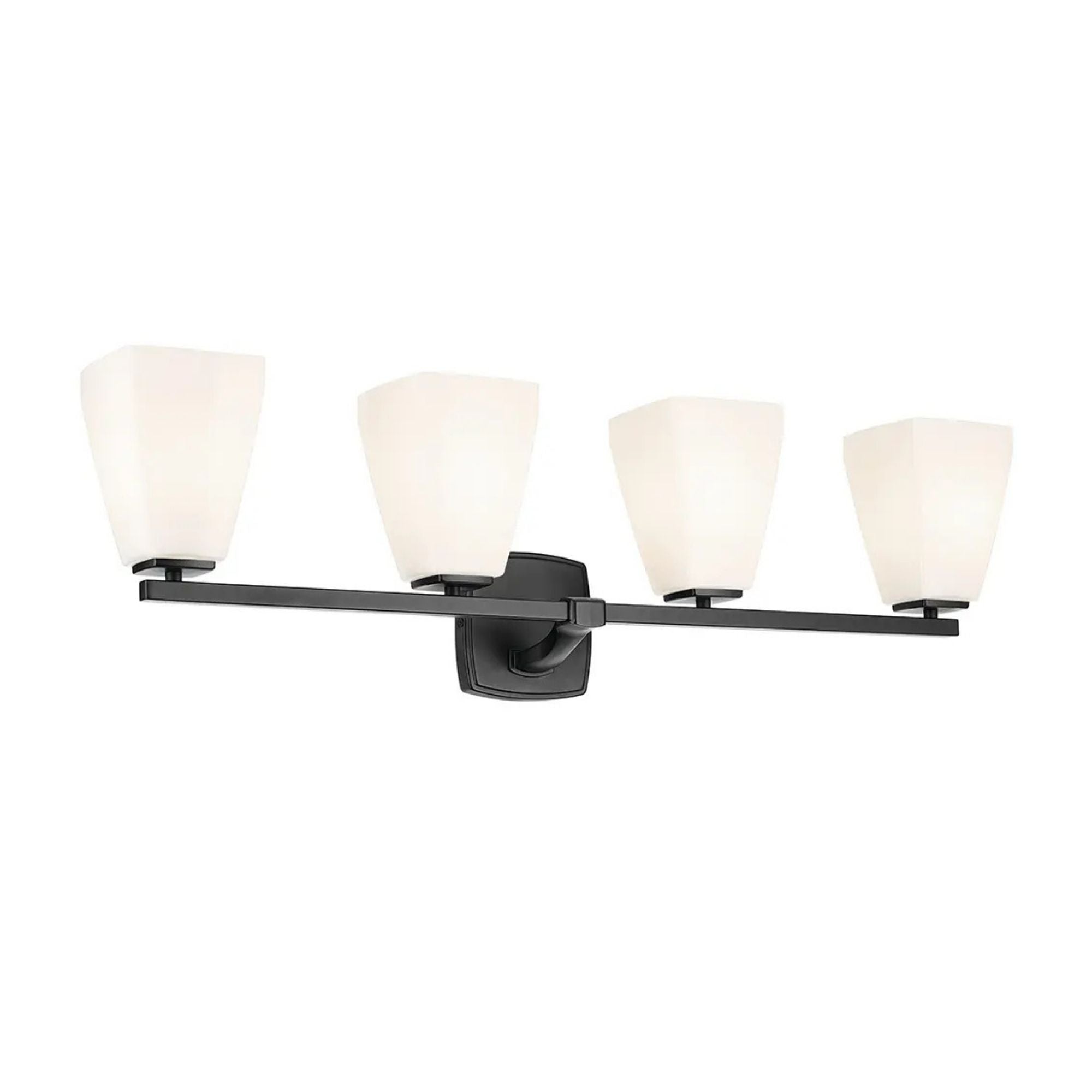 Kichler Marant 33.25 in. 4-Light Vanity Light, Black with Opal Glass Tapered Shade