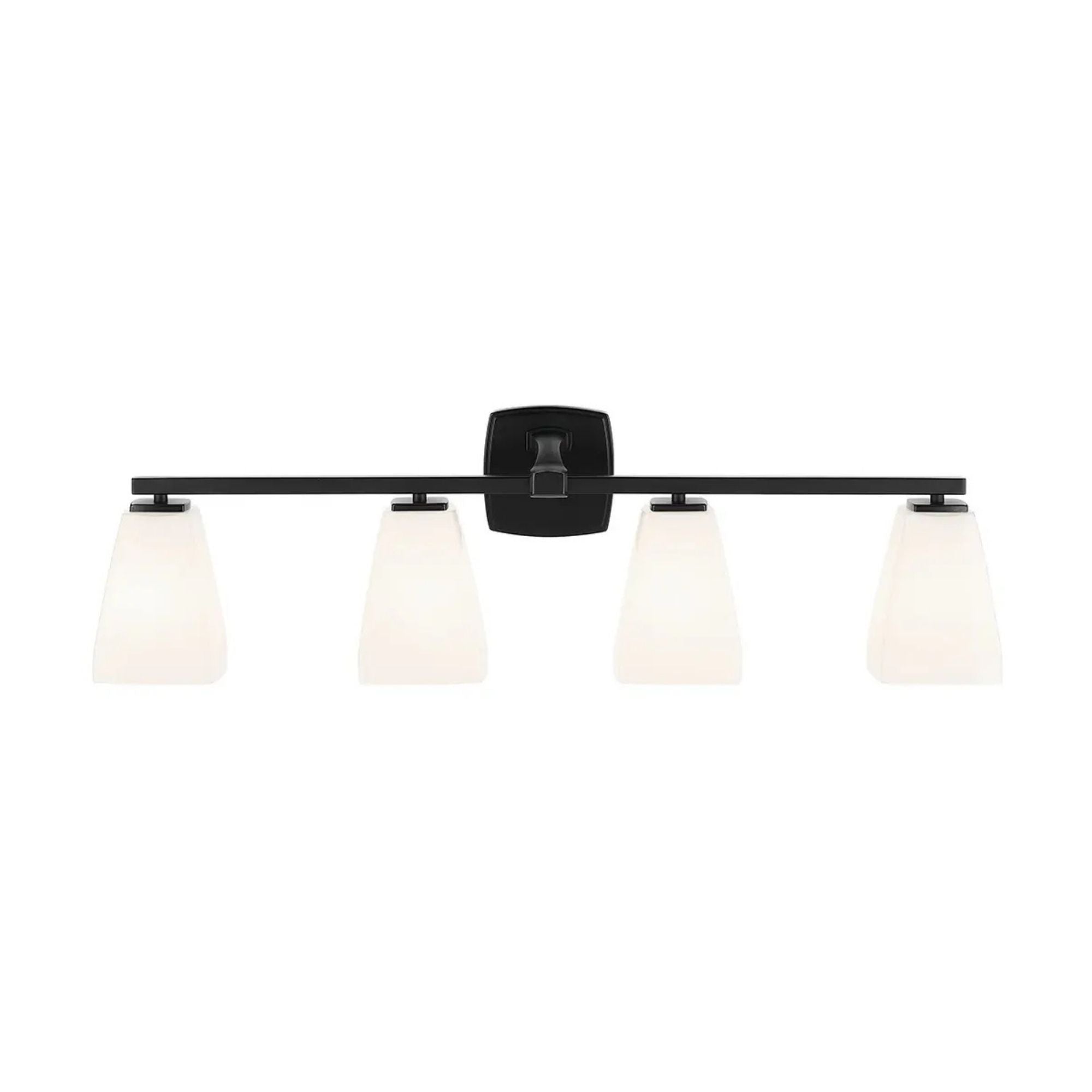 Kichler Marant 33.25 in. 4-Light Vanity Light, Black with Opal Glass Tapered Shade