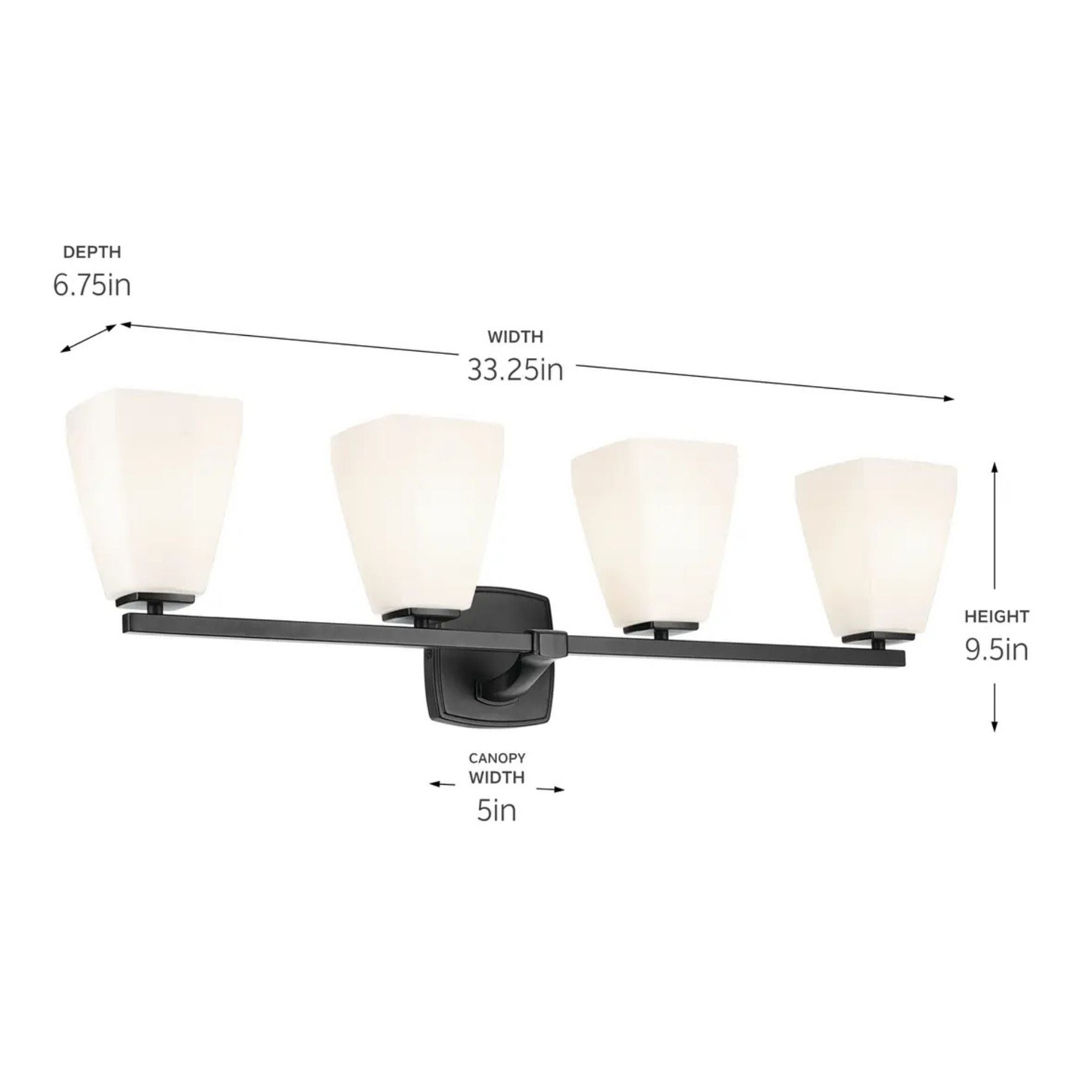 Kichler Marant 33.25 in. 4-Light Vanity Light, Black with Opal Glass Tapered Shade