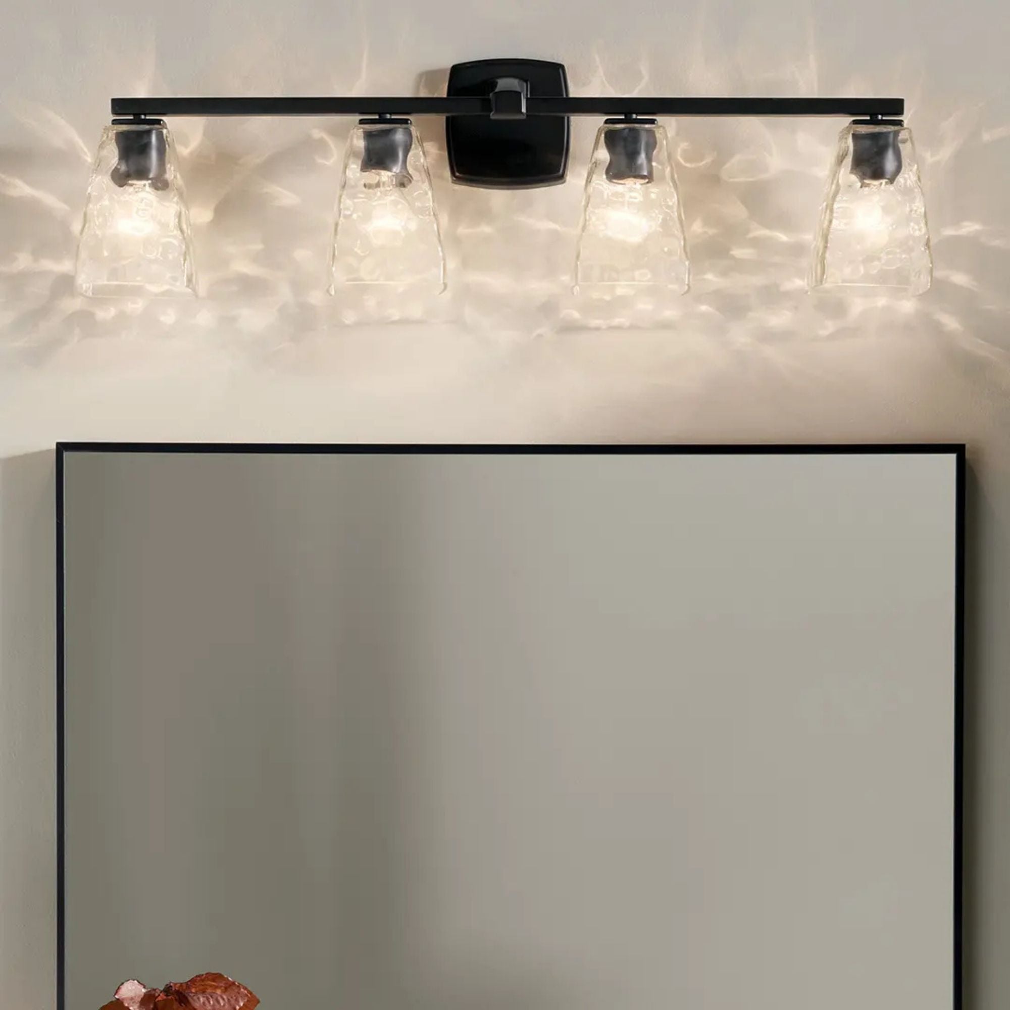 Kichler Marant 33.25 in. 4-Light Vanity Light, Black with Clear Water Glass Tapered Shade