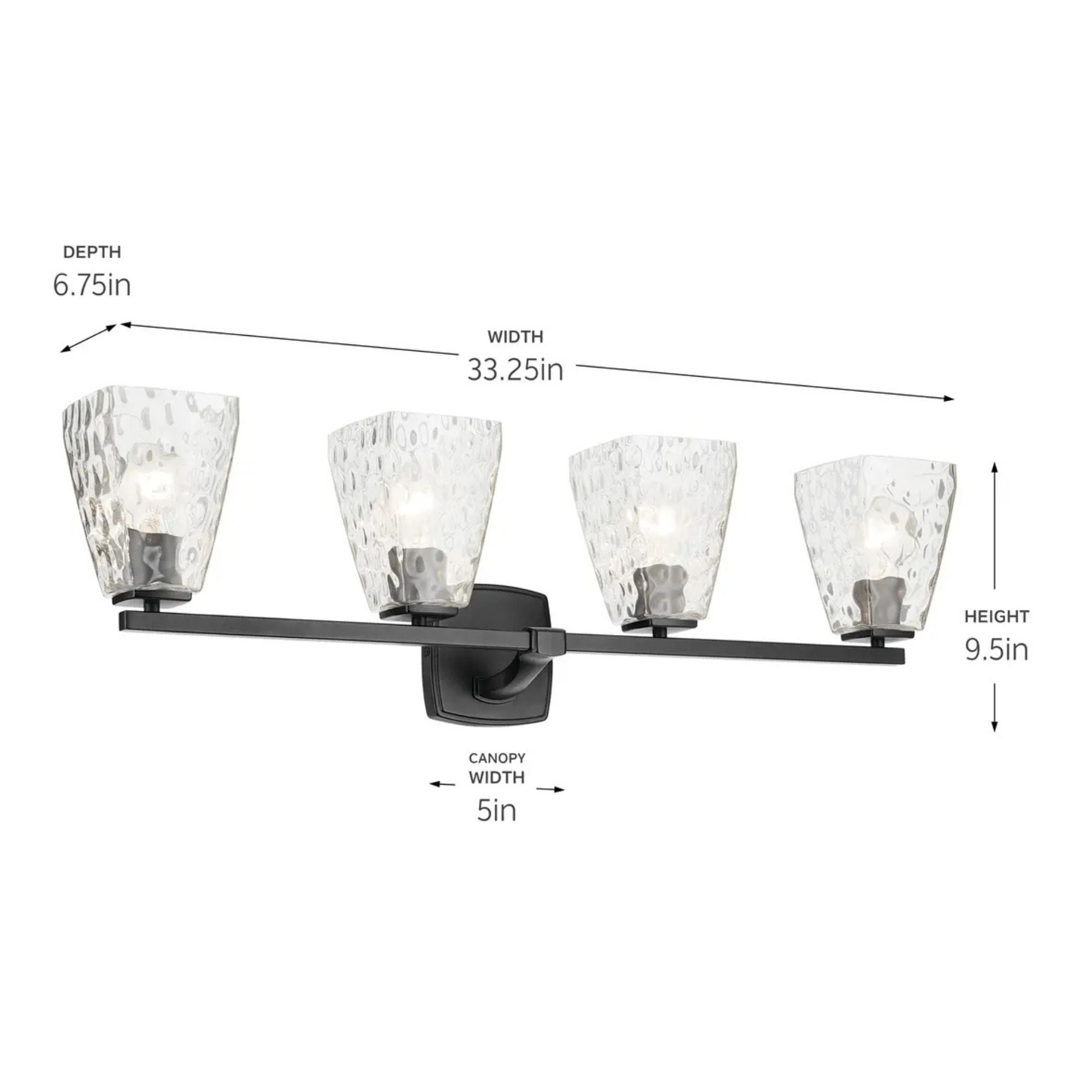Kichler Marant 33.25 in. 4-Light Vanity Light, Black with Clear Water Glass Tapered Shade