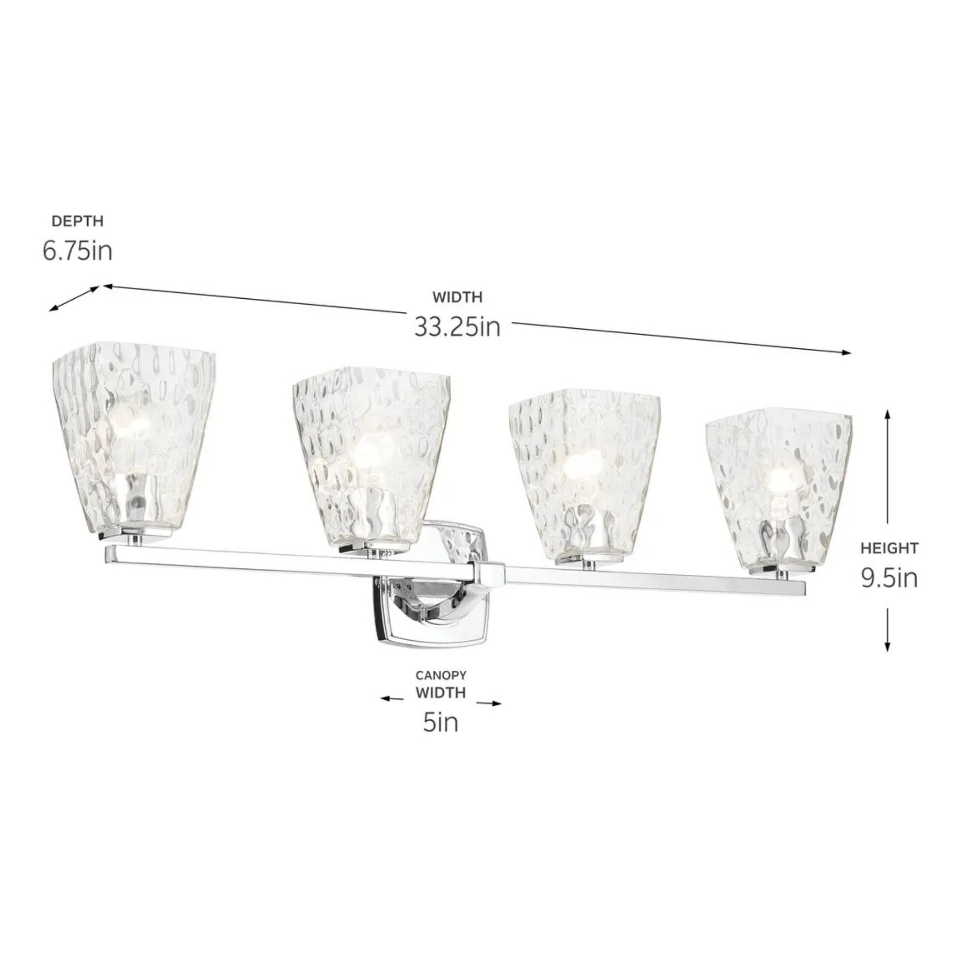 Kichler Marant 33.25 in. 4-Light Vanity Light, Chrome with Clear Water Glass Tapered Shade