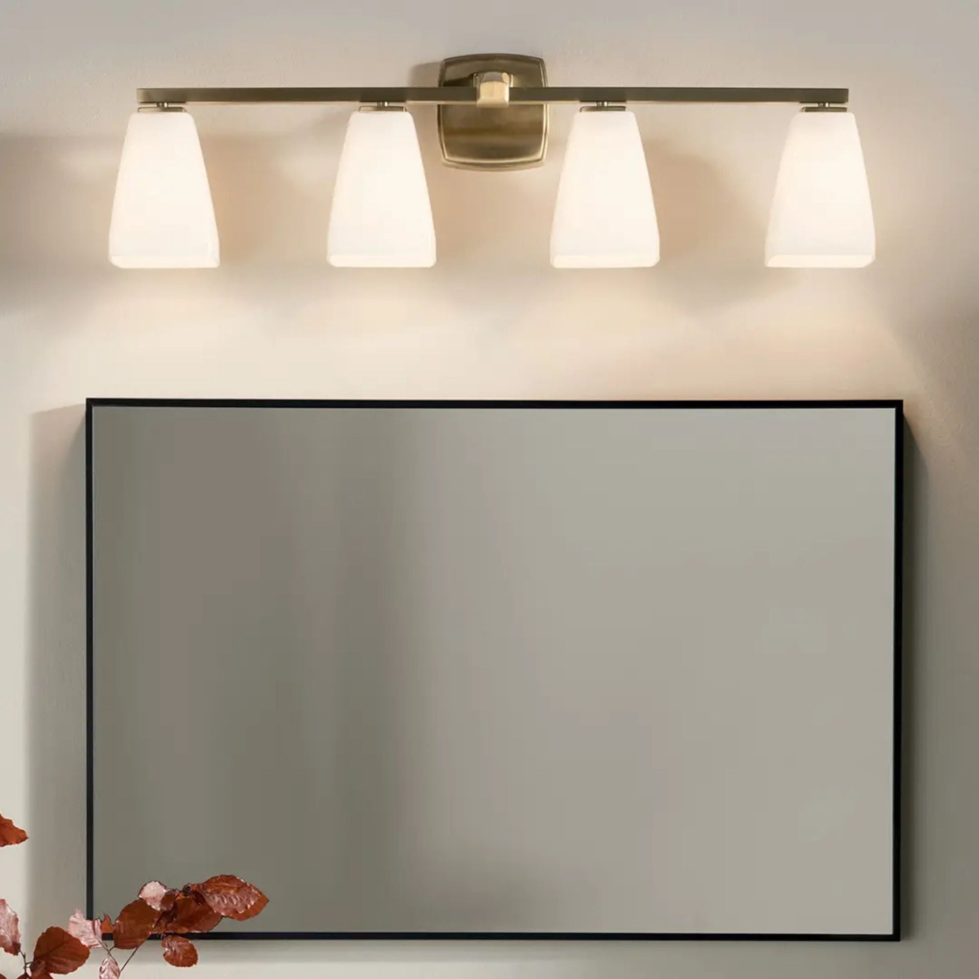 Kichler Marant 33.25 in. 4-Light Vanity, Champagne Bronze with Opal Glass Tapered Shade