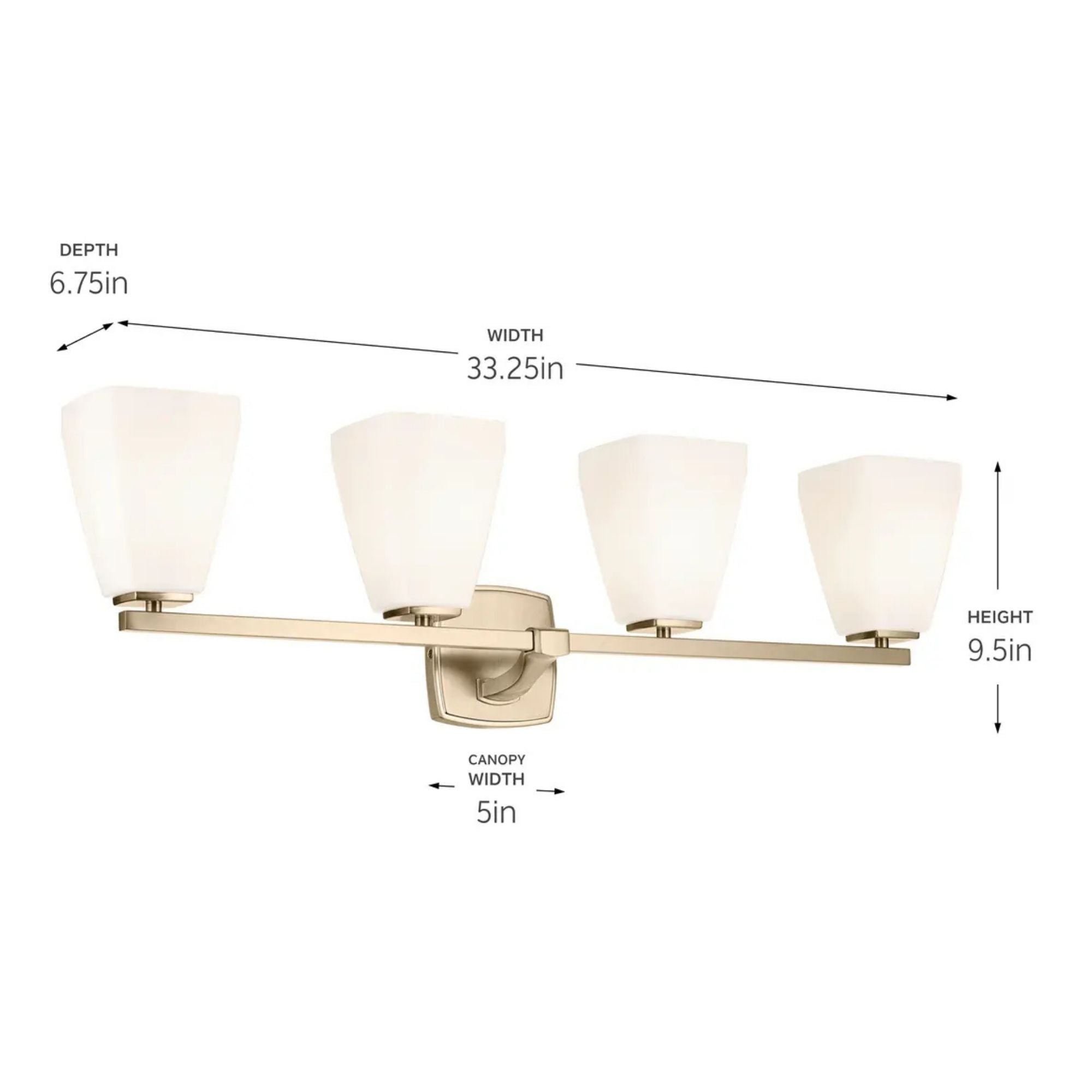 Kichler Marant 33.25 in. 4-Light Vanity, Champagne Bronze with Opal Glass Tapered Shade