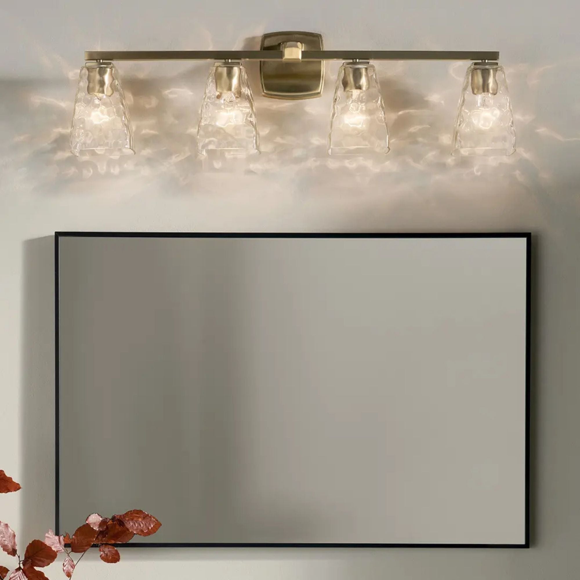 Kichler Marant 33.25 in. 4-Light Vanity, Champagne Bronze with Clear Water Glass Tapered Shade