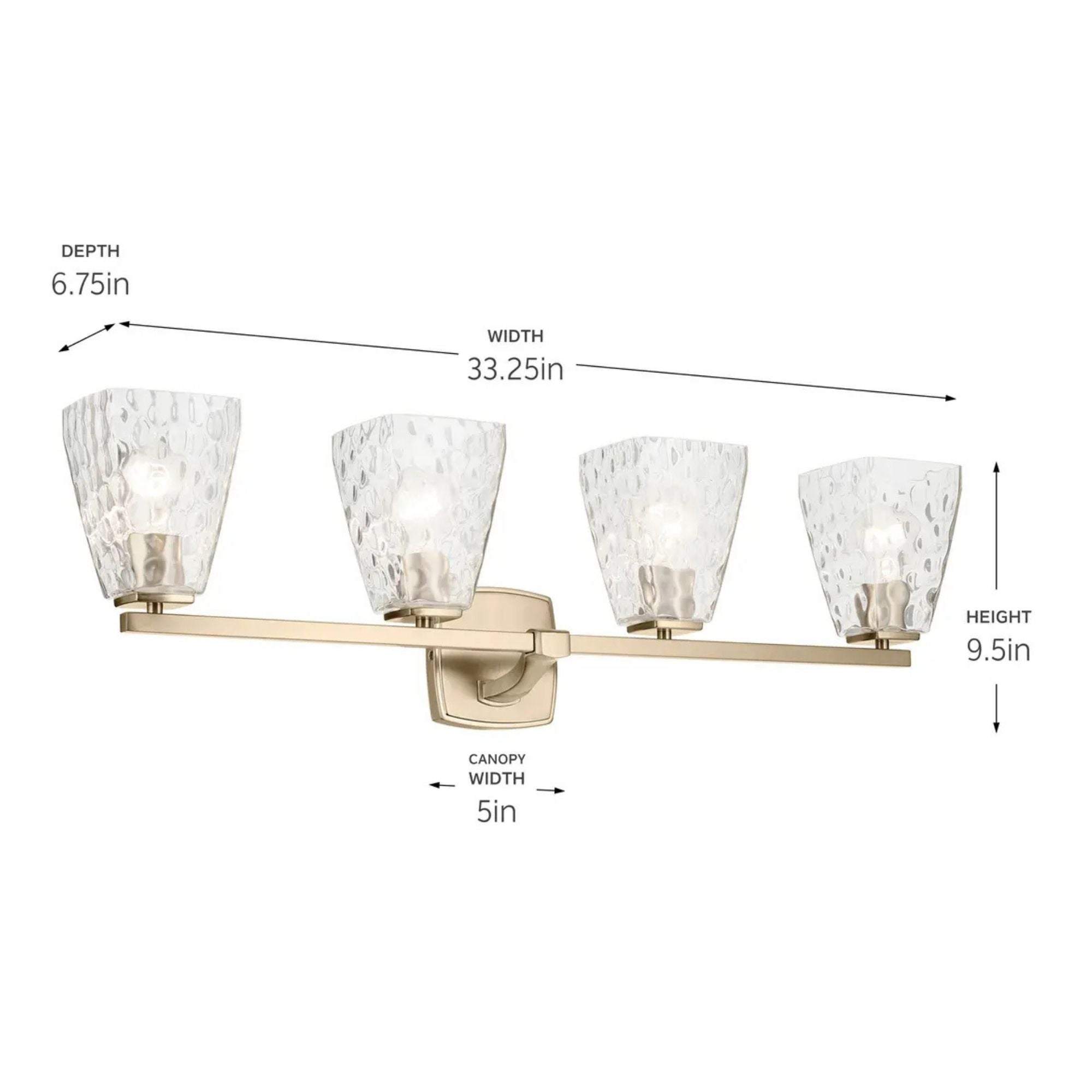 Kichler Marant 33.25 in. 4-Light Vanity, Champagne Bronze with Clear Water Glass Tapered Shade