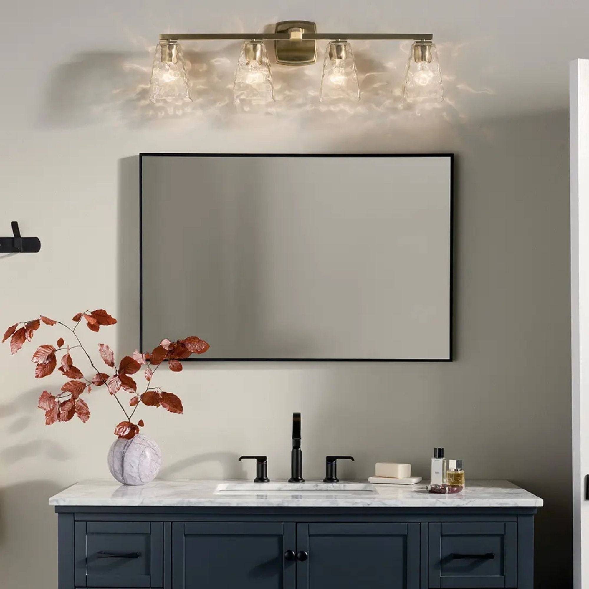 Kichler Marant 33.25 in. 4-Light Vanity, Champagne Bronze with Clear Water Glass Tapered Shade