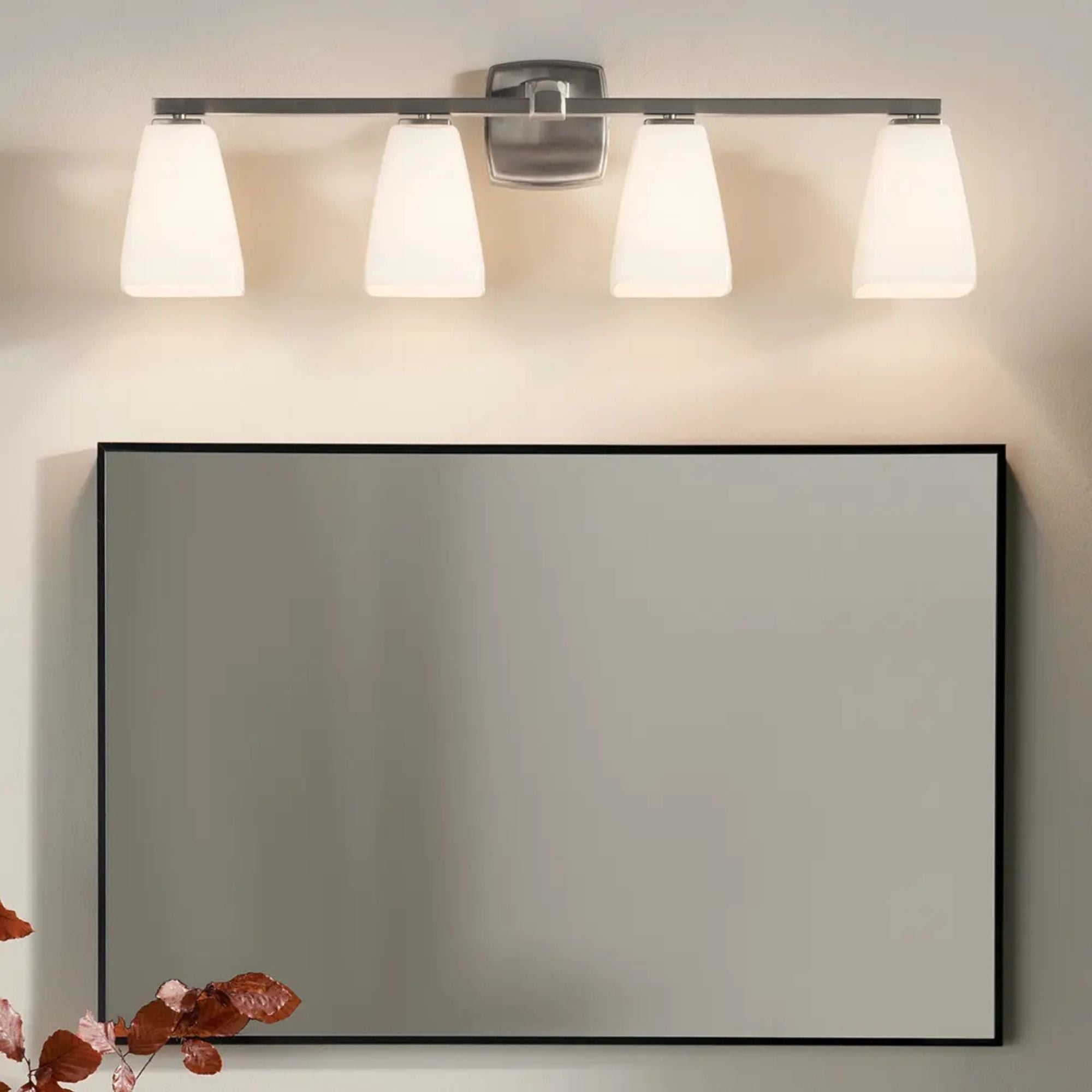 Kichler Marant 33.25 in. 4-Light Vanity Light, Brushed Nickel with Opal Glass Tapered Shade