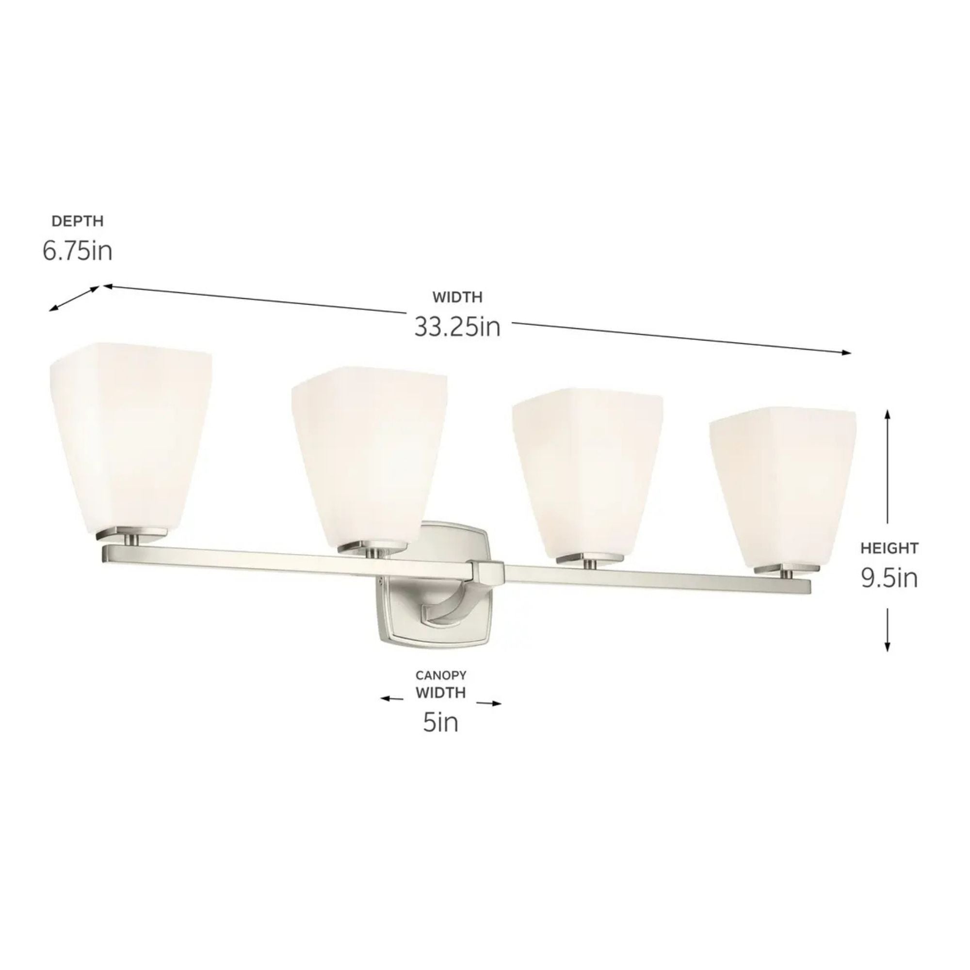 Kichler Marant 33.25 in. 4-Light Vanity Light, Brushed Nickel with Opal Glass Tapered Shade