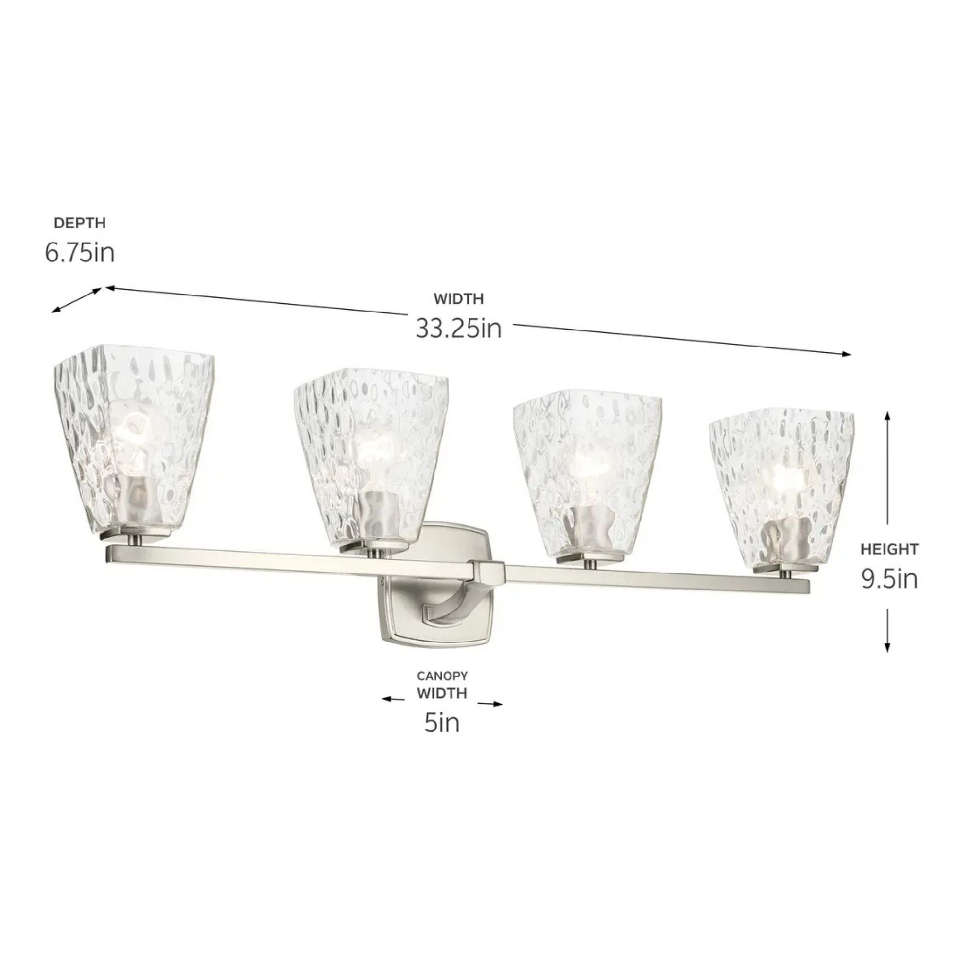 Kichler Marant 33.25 in. 4-Light Vanity Light, Brushed Nickel with Clear Water Glass Tapered Shade