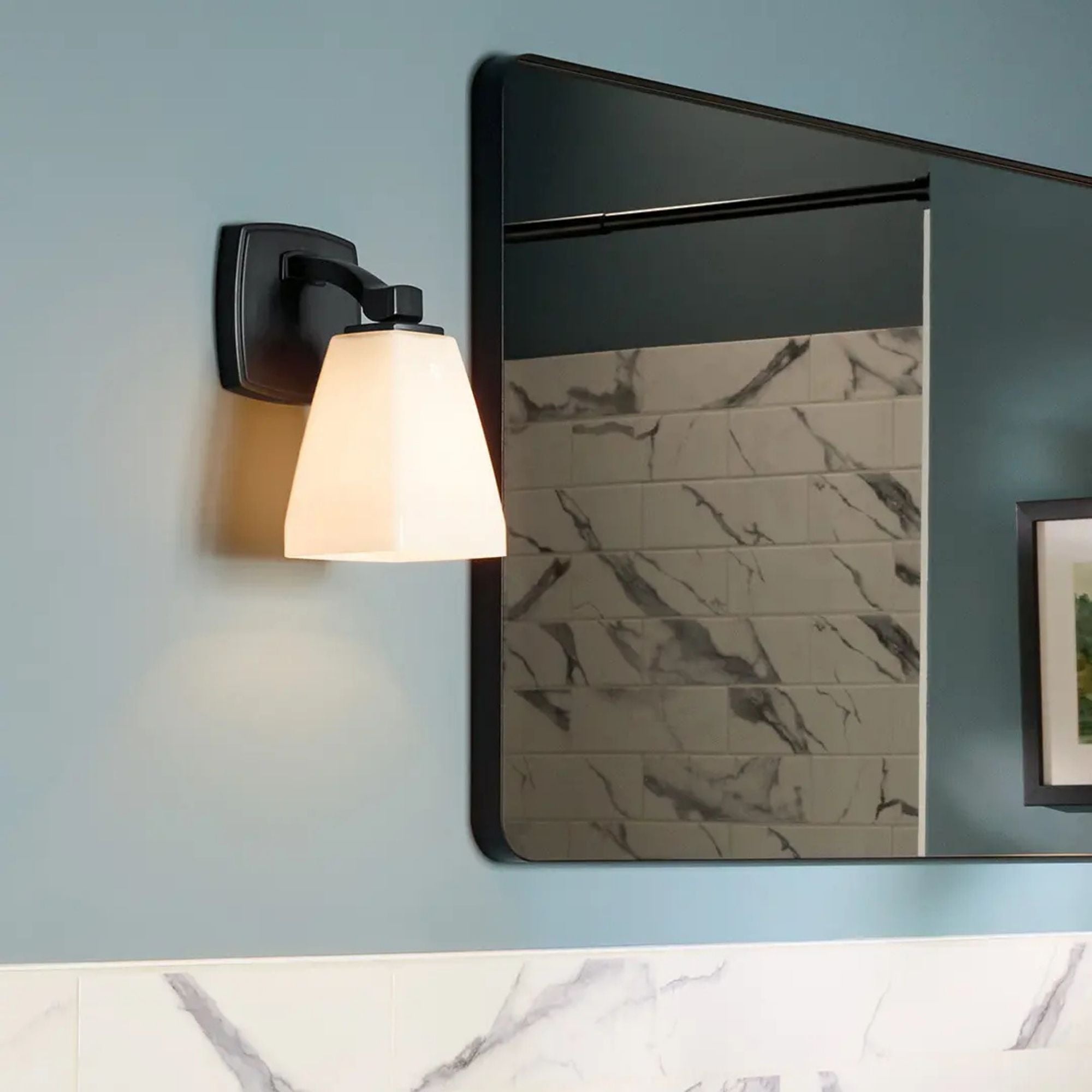 Kichler Marant 9.5 in. Wall Sconce, Black with Opal Glass Tapered Shade