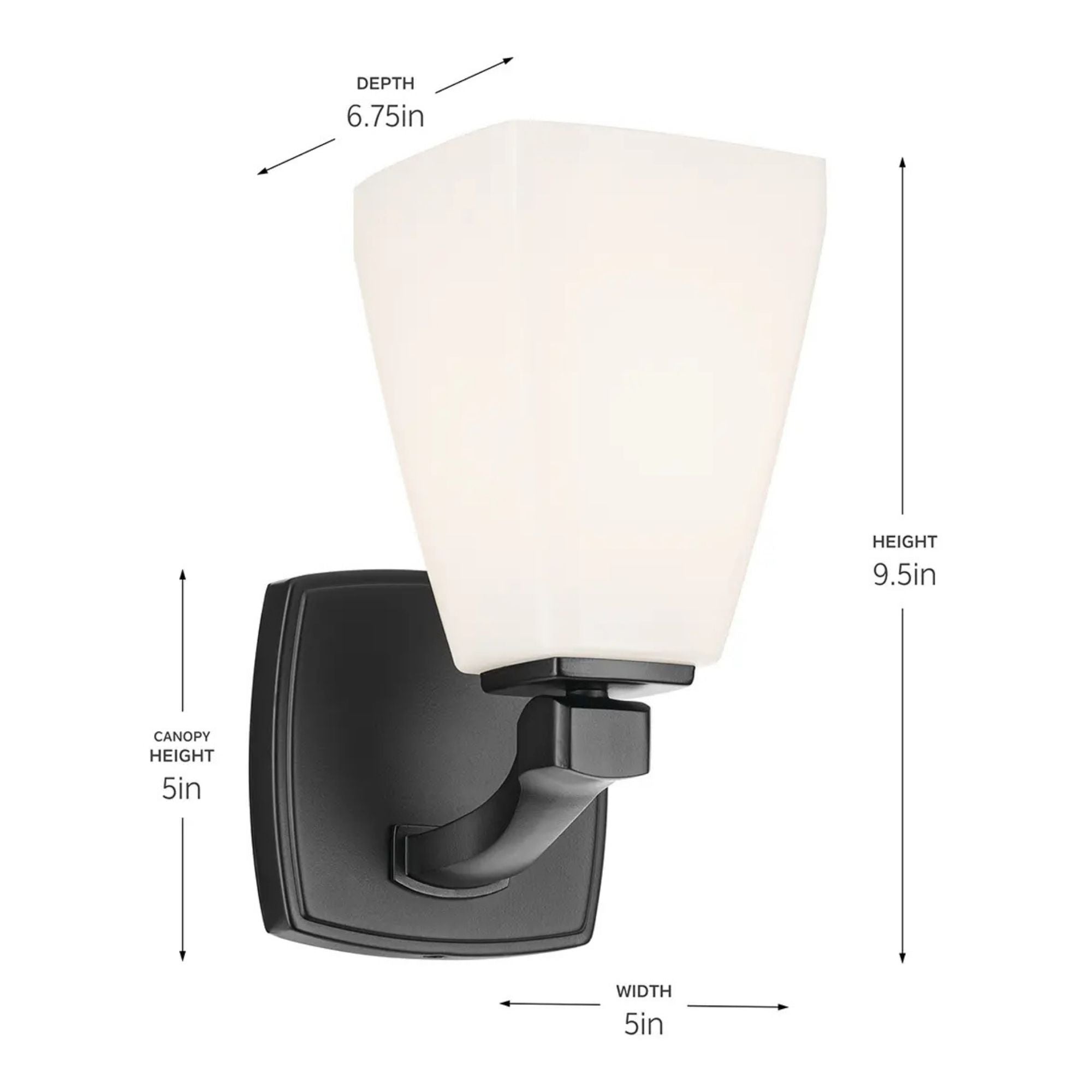 Kichler Marant 9.5 in. Wall Sconce, Black with Opal Glass Tapered Shade