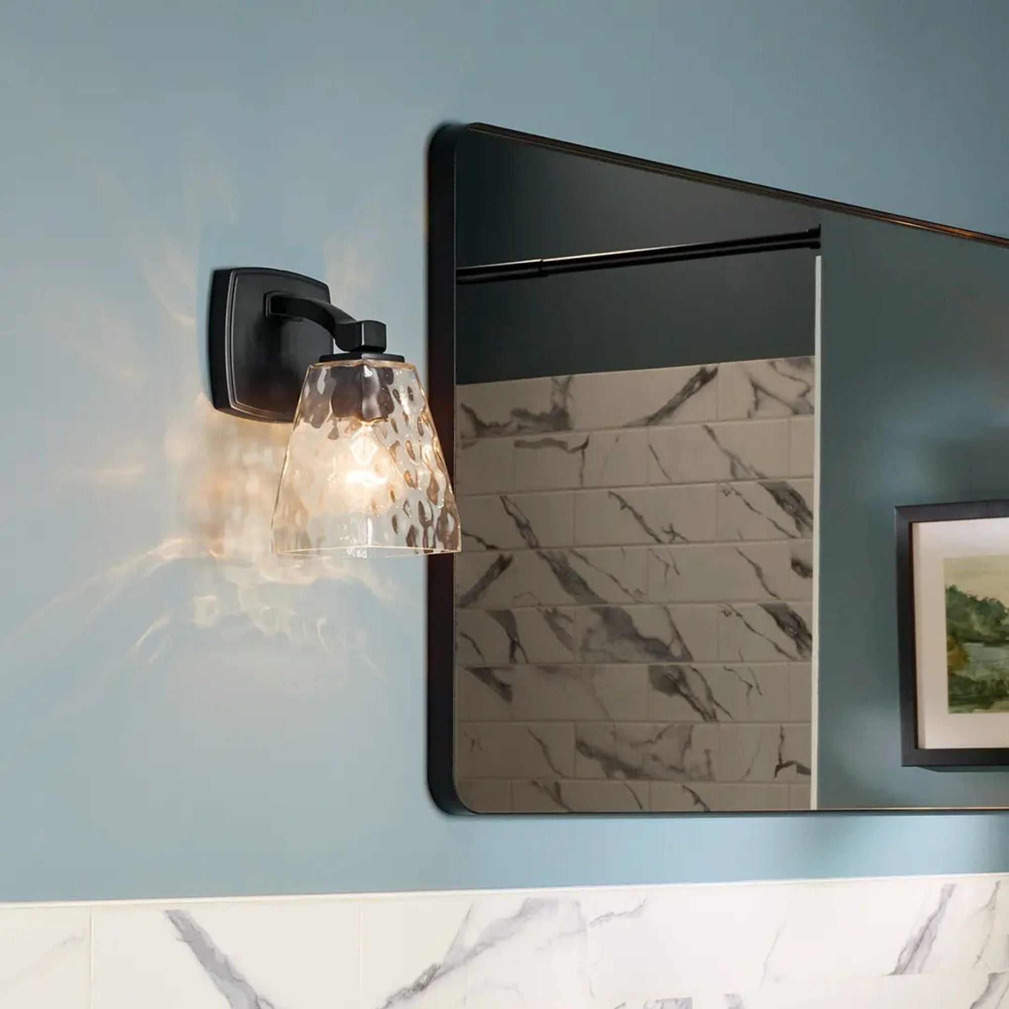 Kichler Marant 9.5 in. Wall Sconce, Black with Clear Water Glass Tapered Shade
