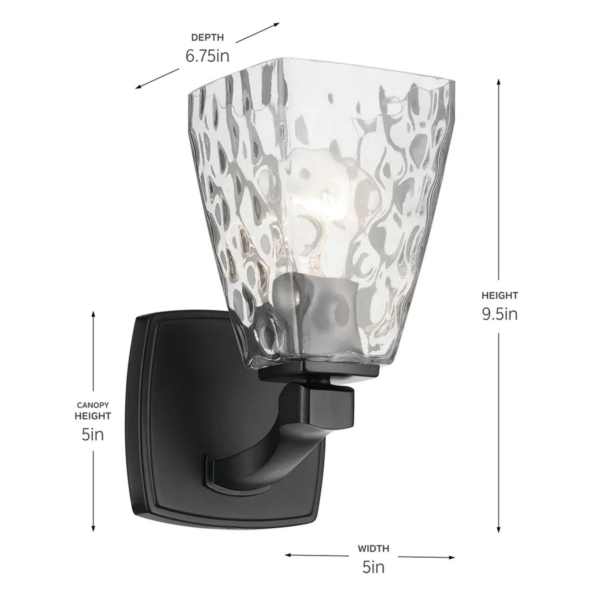 Kichler Marant 9.5 in. Wall Sconce, Black with Clear Water Glass Tapered Shade