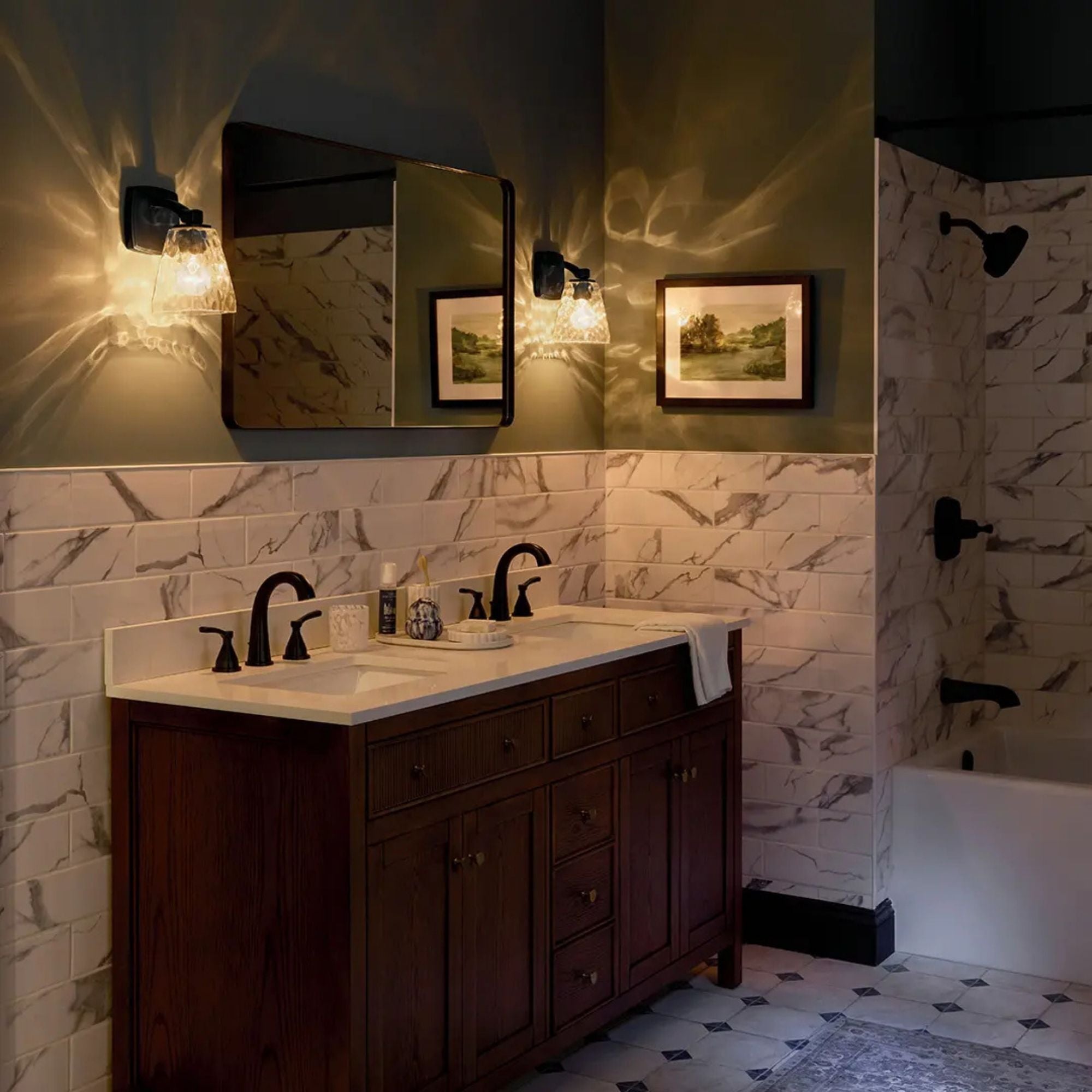 Kichler Marant 9.5 in. Wall Sconce, Black with Clear Water Glass Tapered Shade