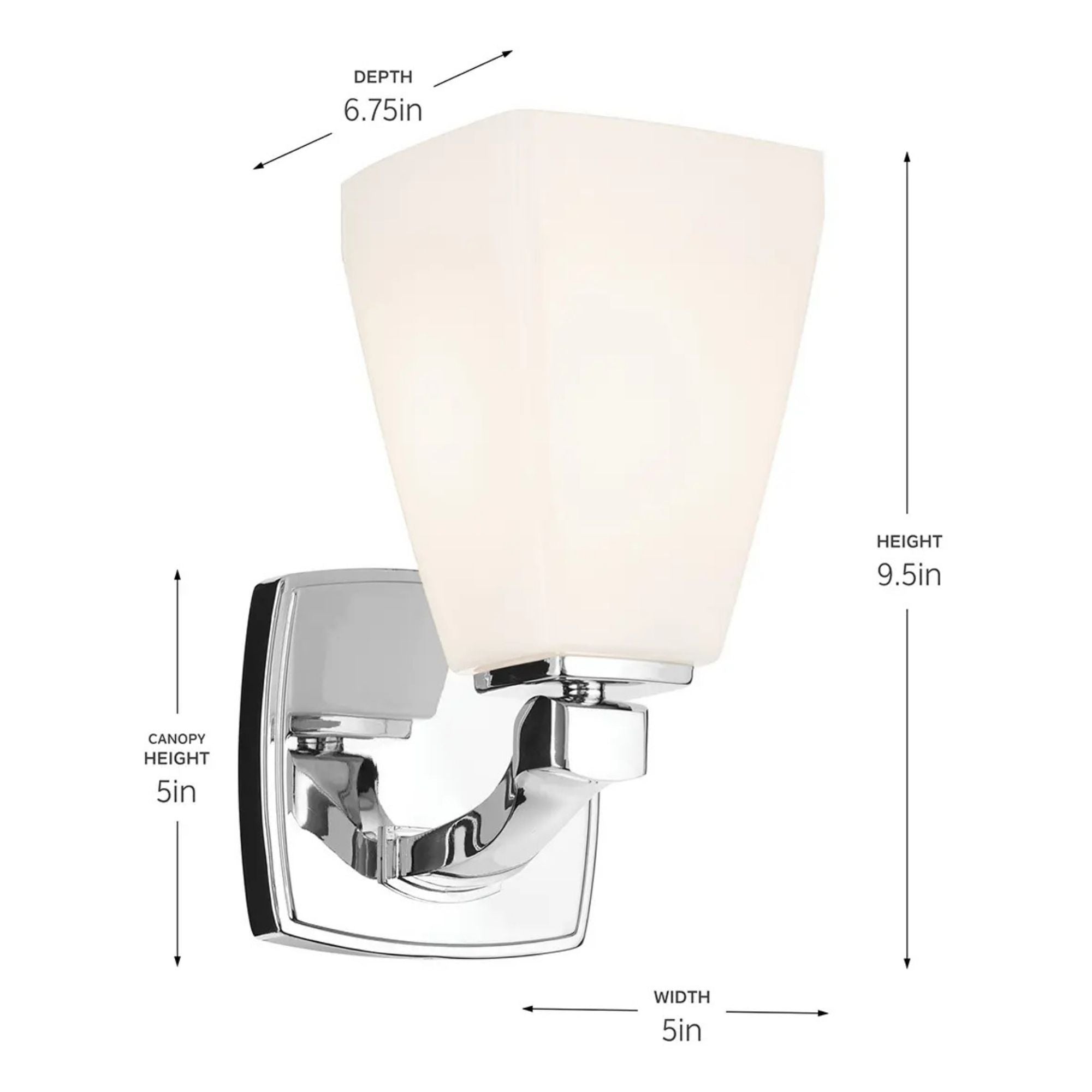 Kichler Marant 9.5 in. Wall Sconce, Chrome with Opal Glass Tapered Shade