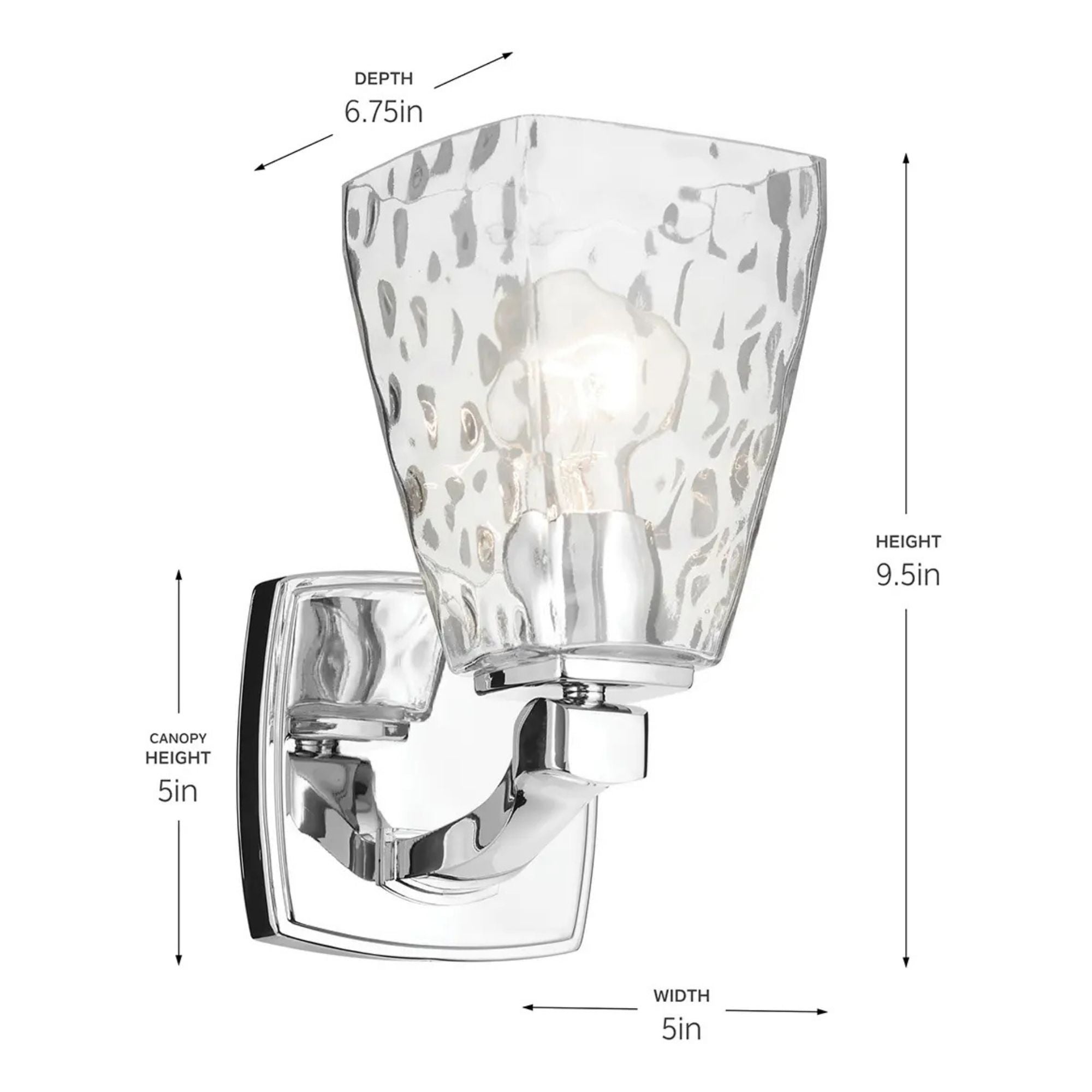 Kichler Marant 9.5 in. Wall Sconce, Chrome with Clear Water Glass Tapered Shade