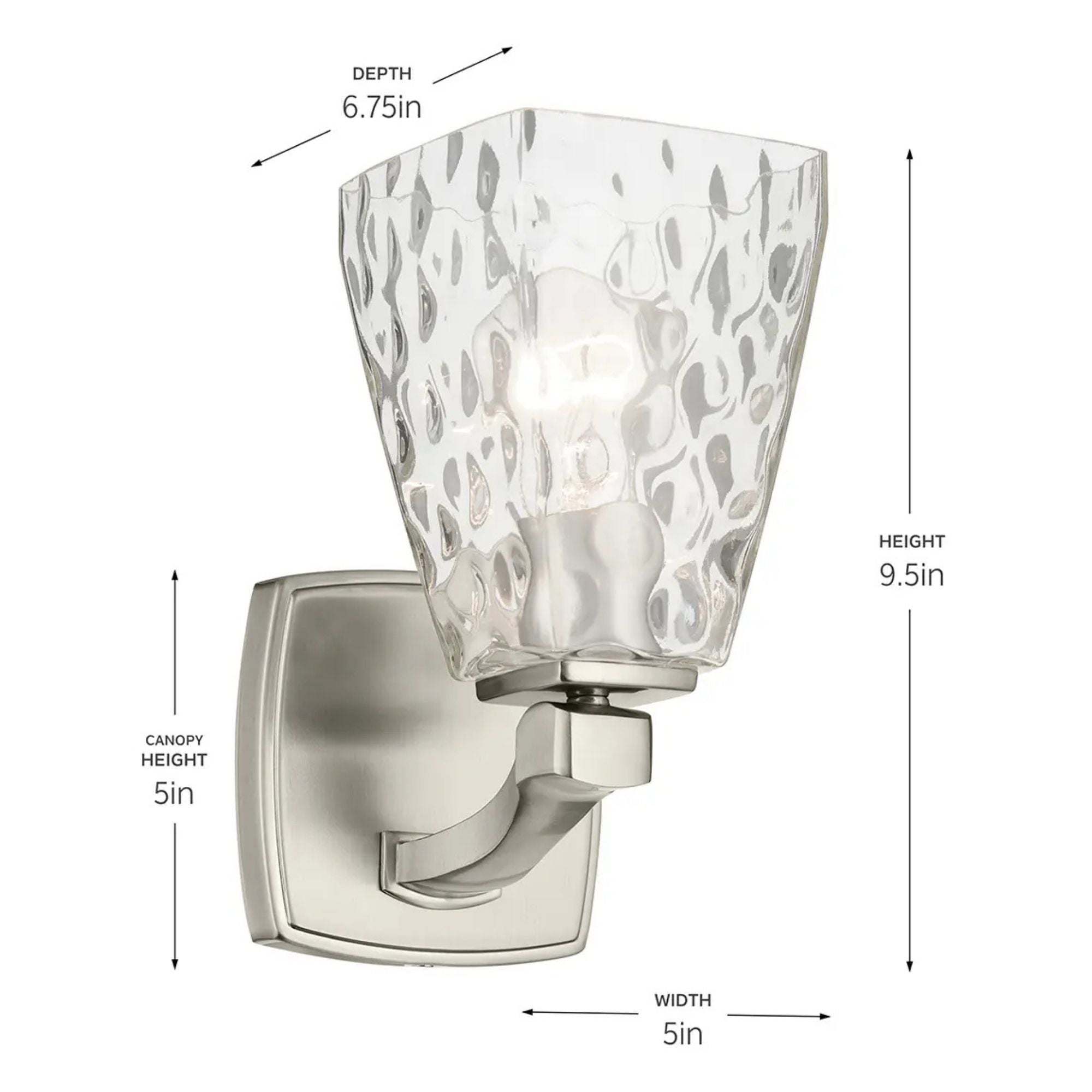 Kichler Marant 9.5 in. Wall Sconce, Brushed Nickel with Clear Water Glass Tapered Shade