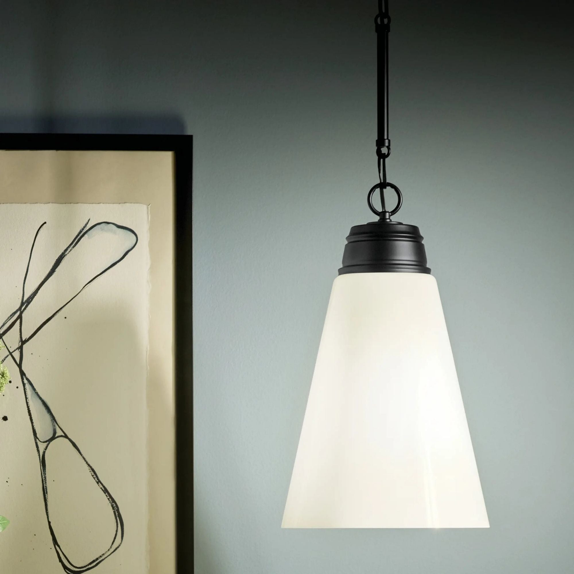 Marsailli 12" Pendant, Black Finish, Opal Glass