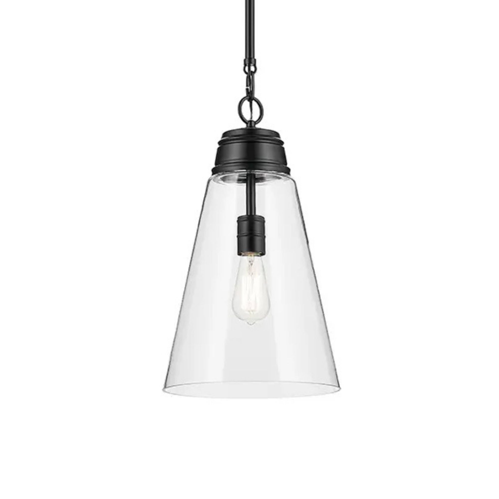 Marsailli 12" Pendant, Black Finish, Clear Glass