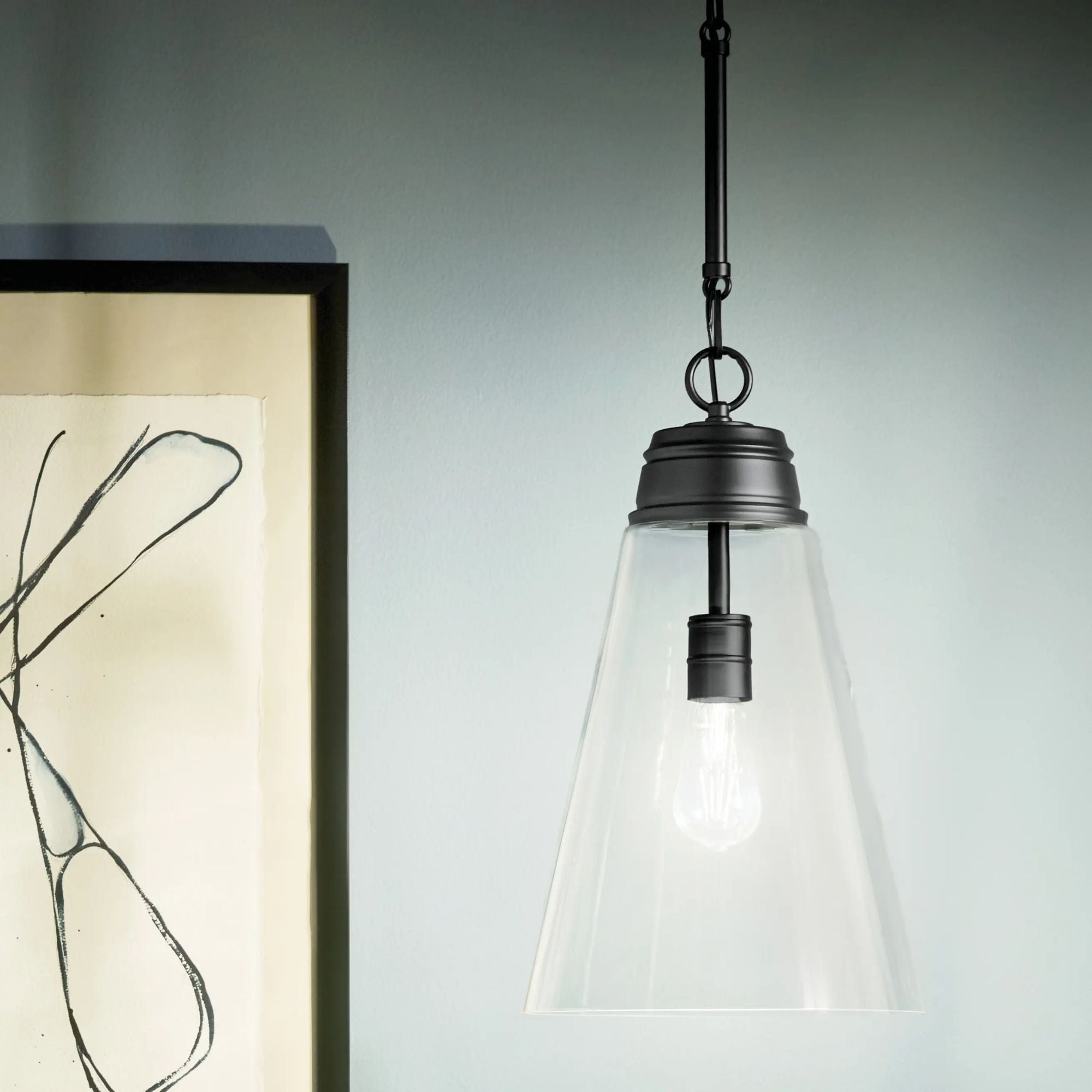 Marsailli 12" Pendant, Black Finish, Clear Glass