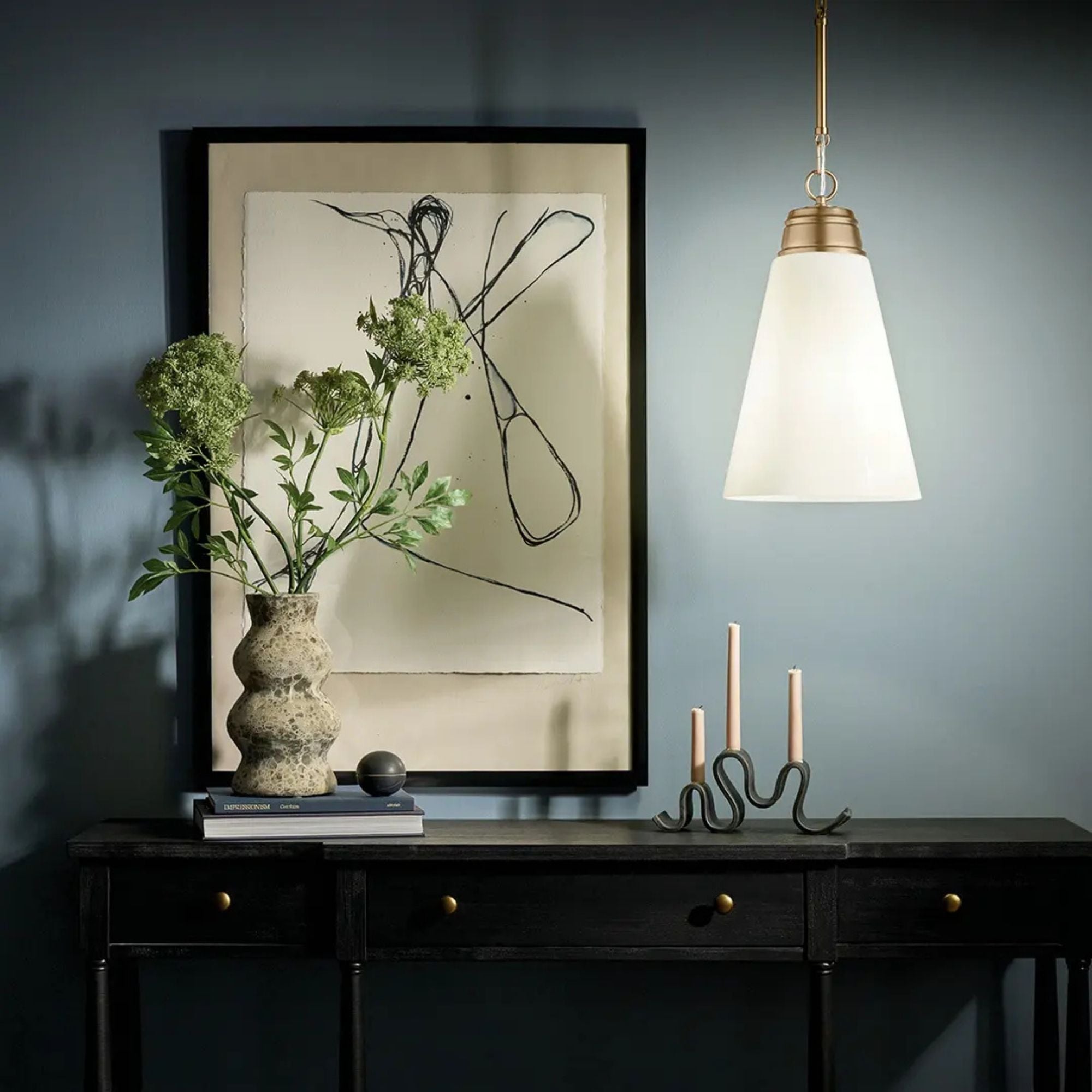 Marsailli 12" Pendant, Champagne Bronze Finish, Opal Glass