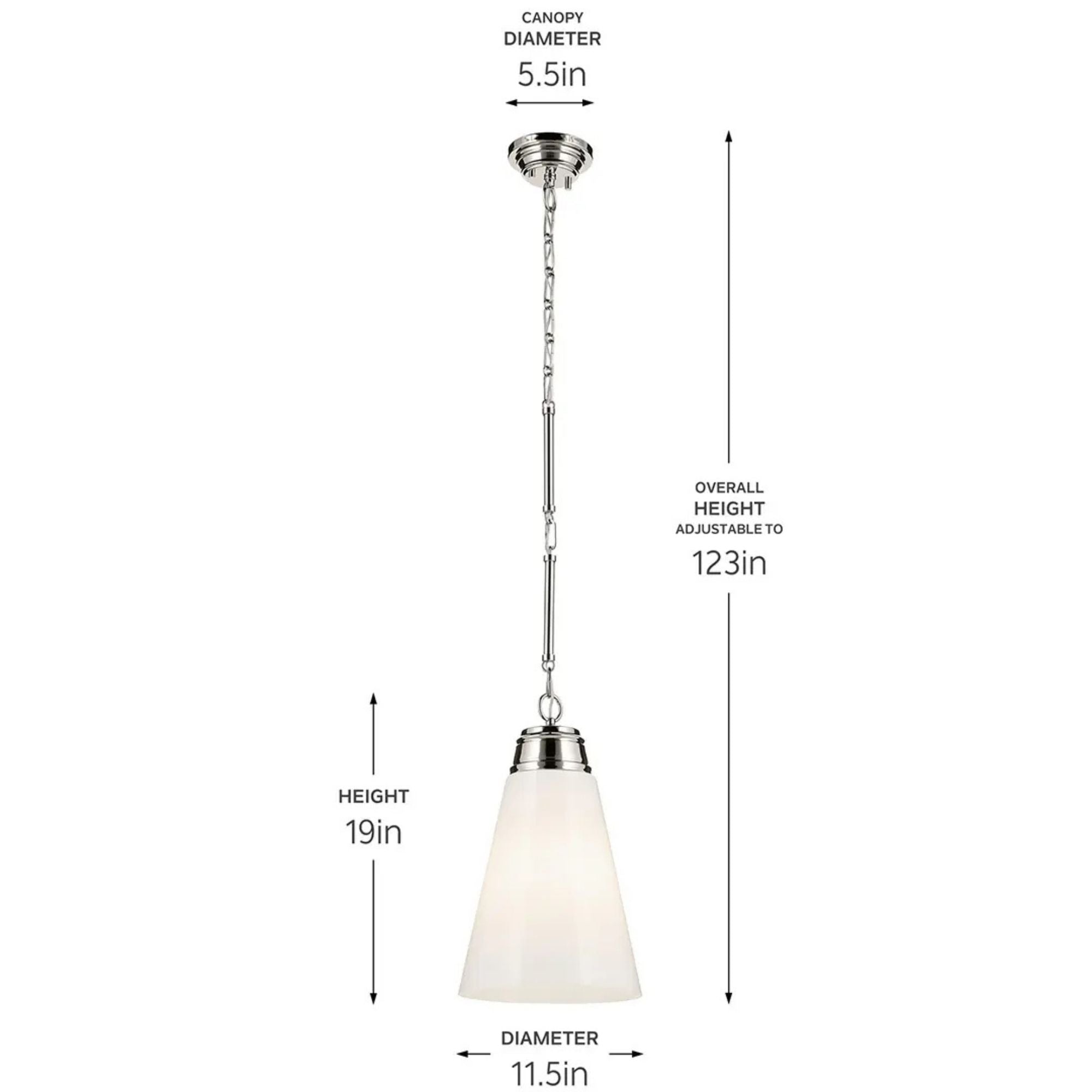Marsailli 12" Pendant, Polished Nickel Finish, Opal Glass