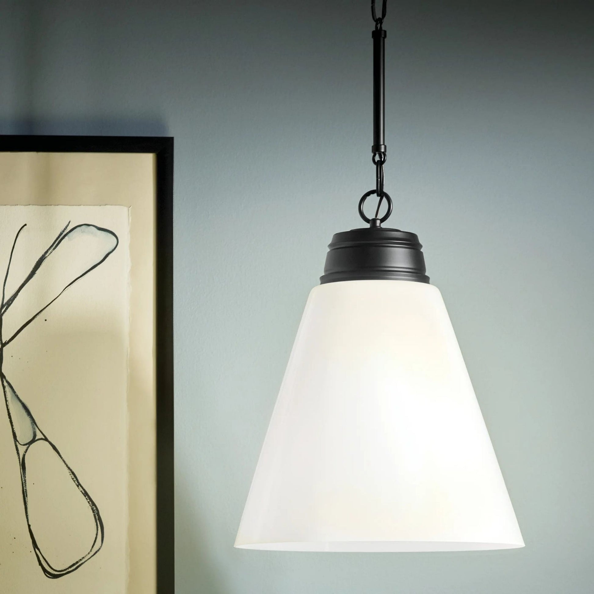 Kichler Lighting - Marsailli 16" Pendant, Black Finish, Opal Glass | Bees Lighting