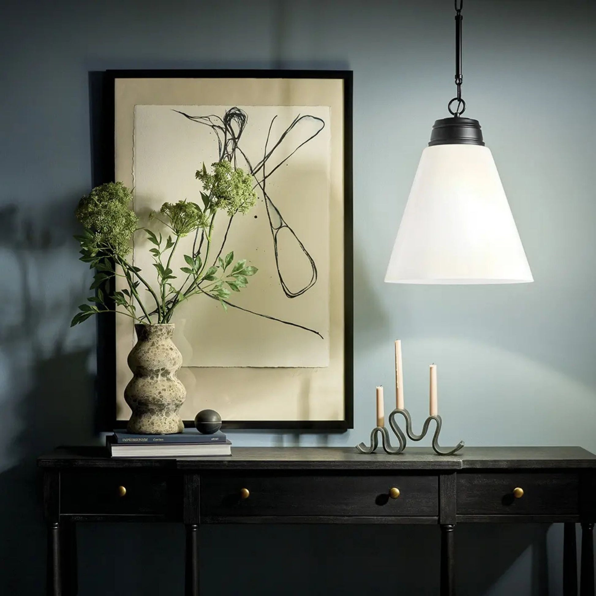 Kichler Lighting - Marsailli 16" Pendant, Black Finish, Opal Glass | Bees Lighting