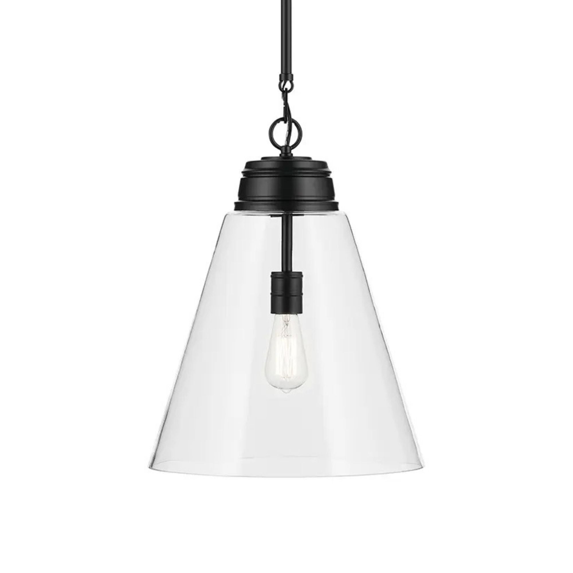 Marsailli 16" Pendant, Black Finish, Clear Glass