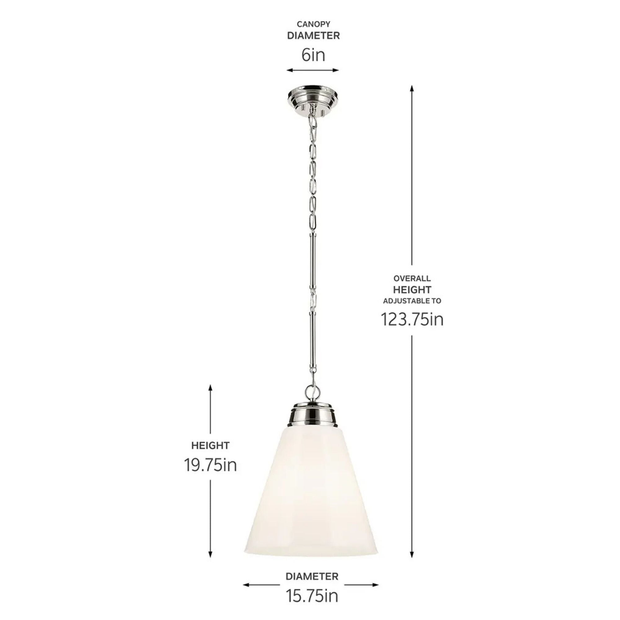 Marsailli 16" Pendant, Polished Nickel Finish, Opal Glass