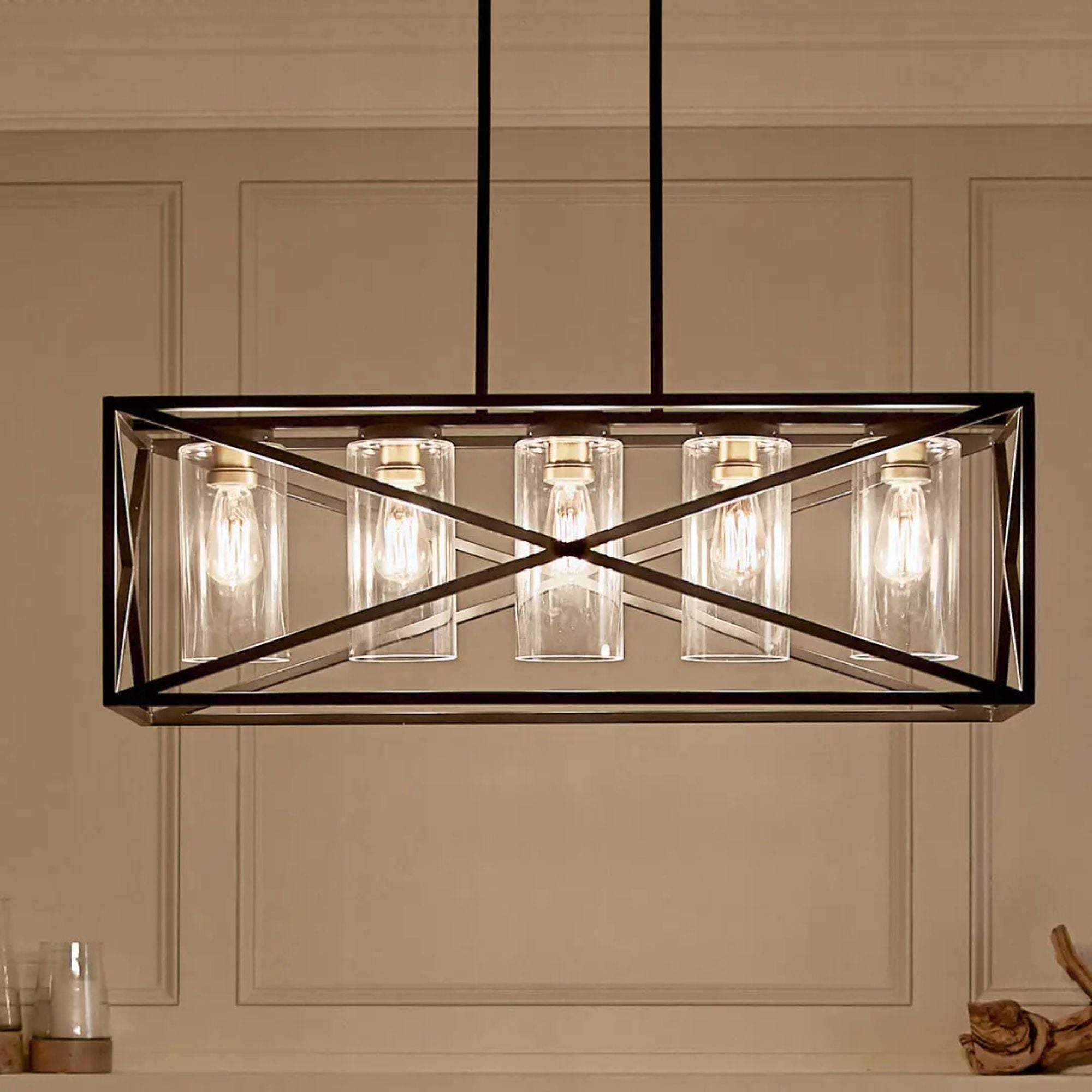 Moorgate 36" 5-Light Linear Chandelier, Black Finish
