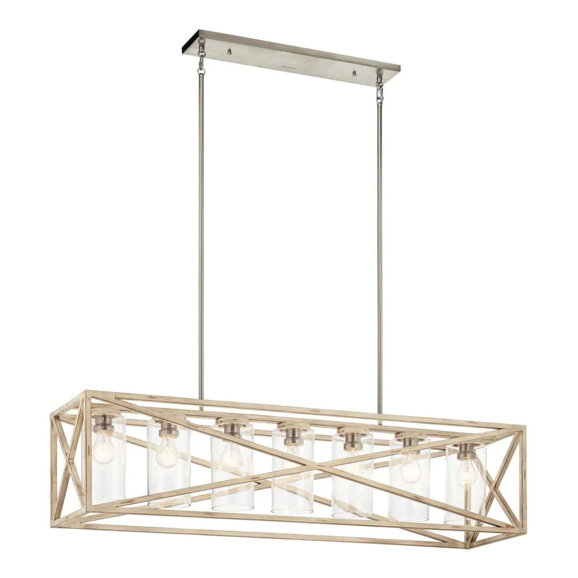 Kichler Lighting - Moorgate 48" 7-Light Linear Chandelier, Distressed Antique White Finish | Bees Lighting