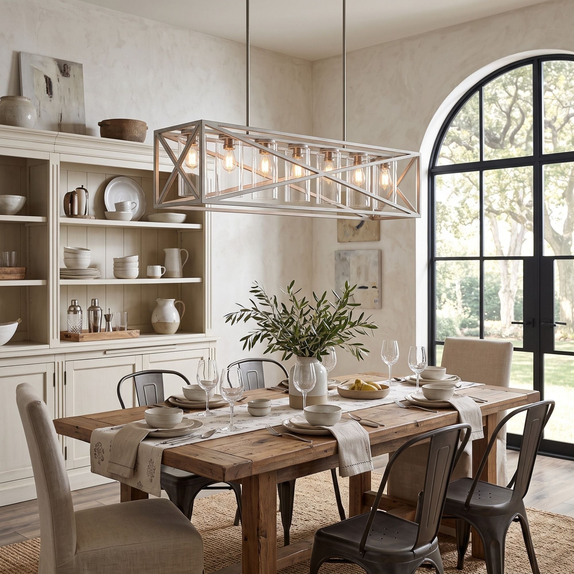 Kichler Moorgate 48 in. 7-Light Linear Chandelier, Distressed Antique White