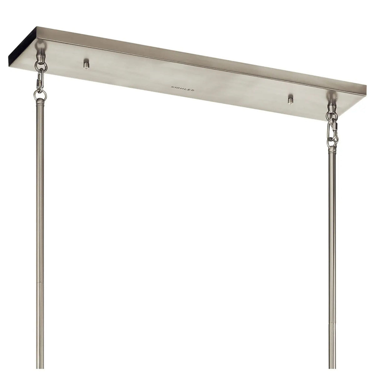 Distressed antique white linear chandelier ceiling canopy with hanging chain and rods