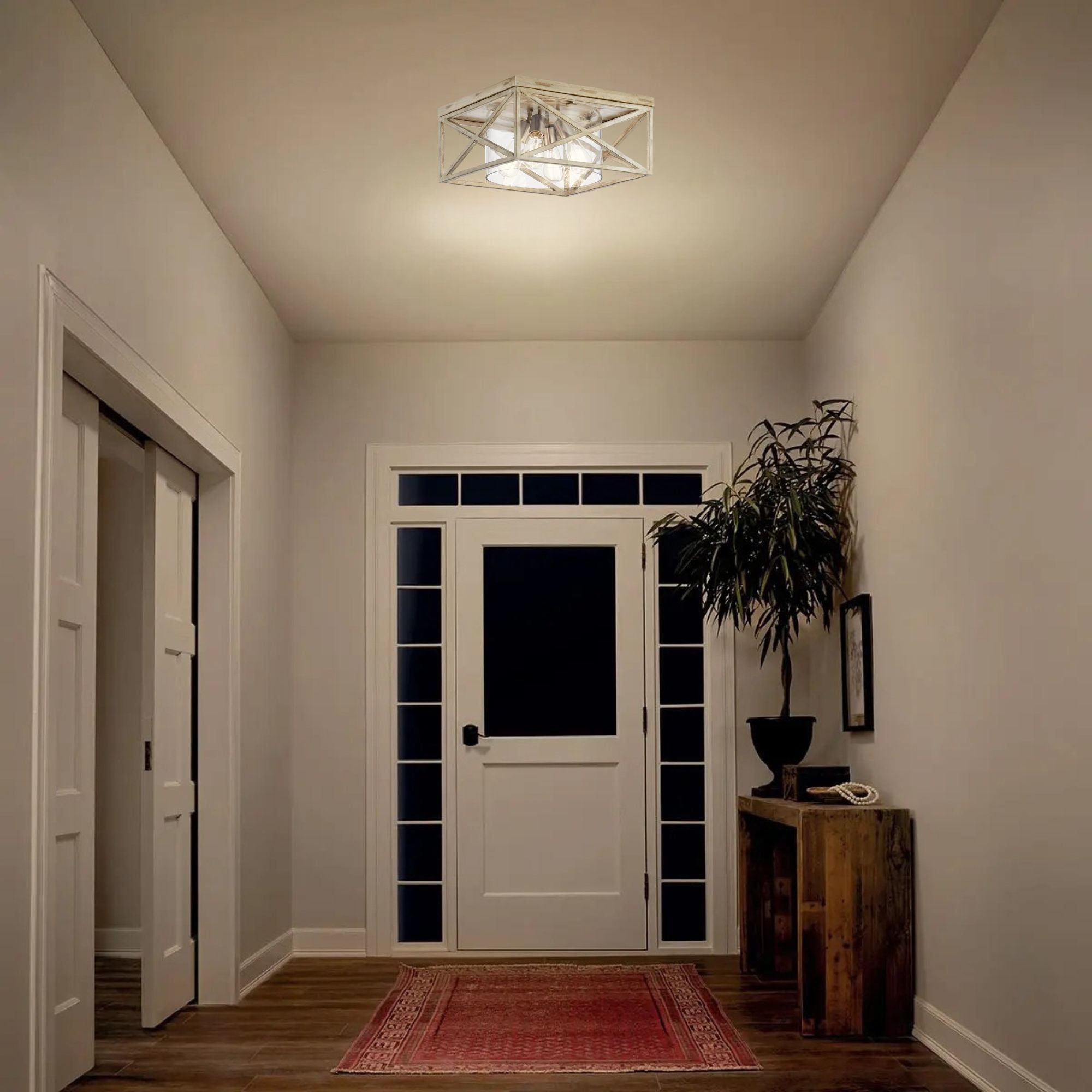 Moorgate 16" 4-Light Flush Mount, Distressed Antique White Finish