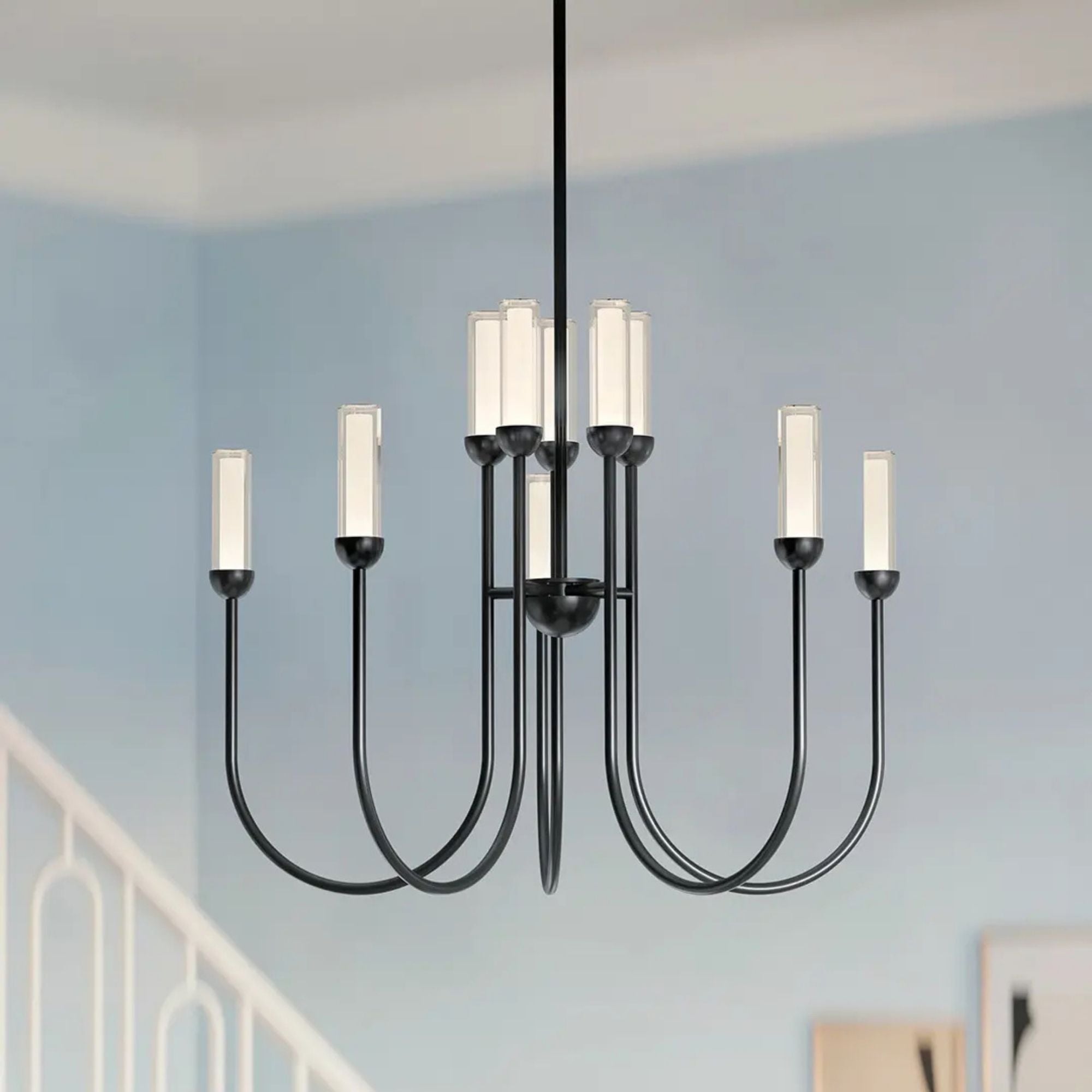 Kichler Moraine 24.75 in. 10-Light Chandelier, Black & Champagne Bronze & Polished Nickel with Clear Cylinder Glass