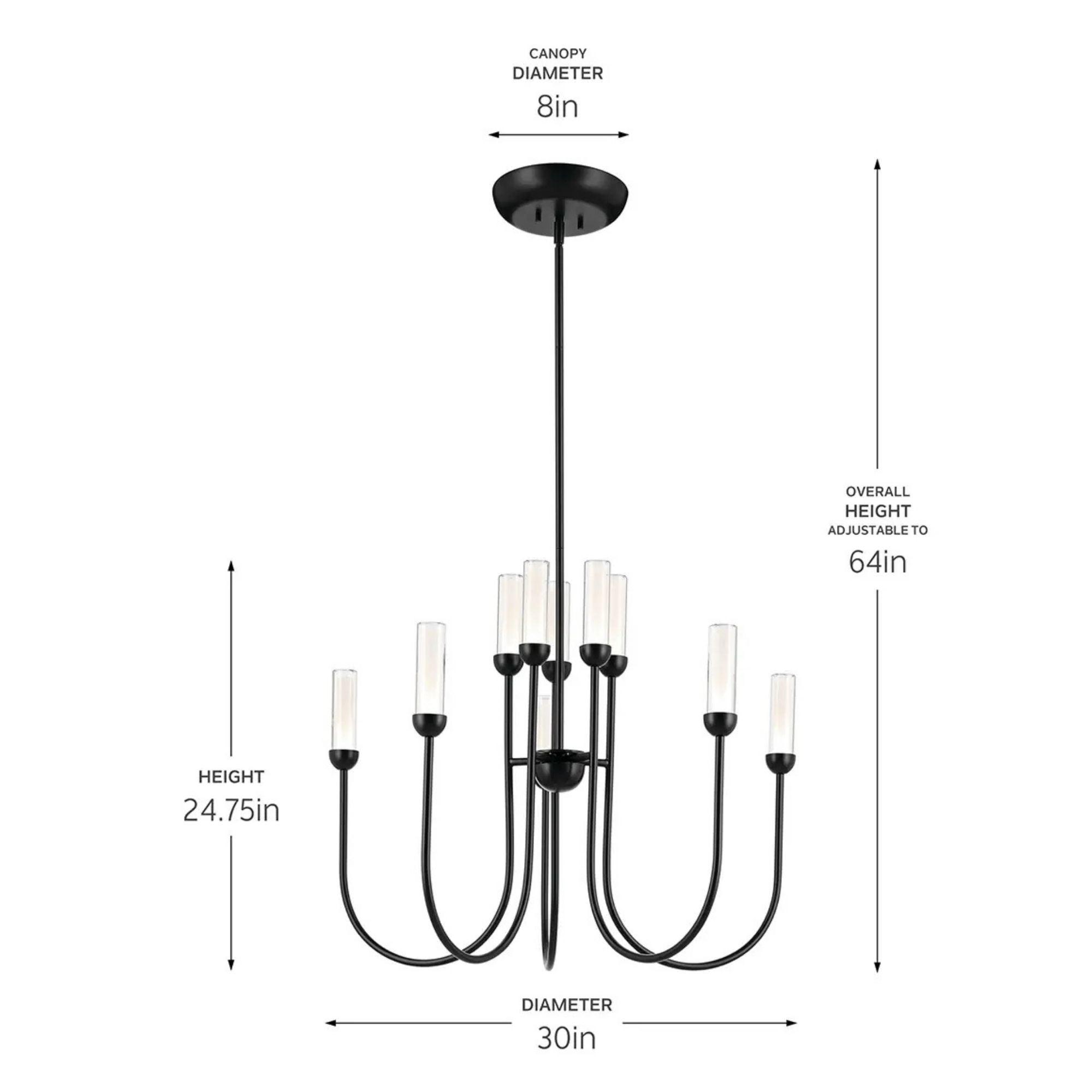 Kichler Moraine 24.75 in. 10-Light Chandelier, Black & Champagne Bronze & Polished Nickel with Clear Cylinder Glass