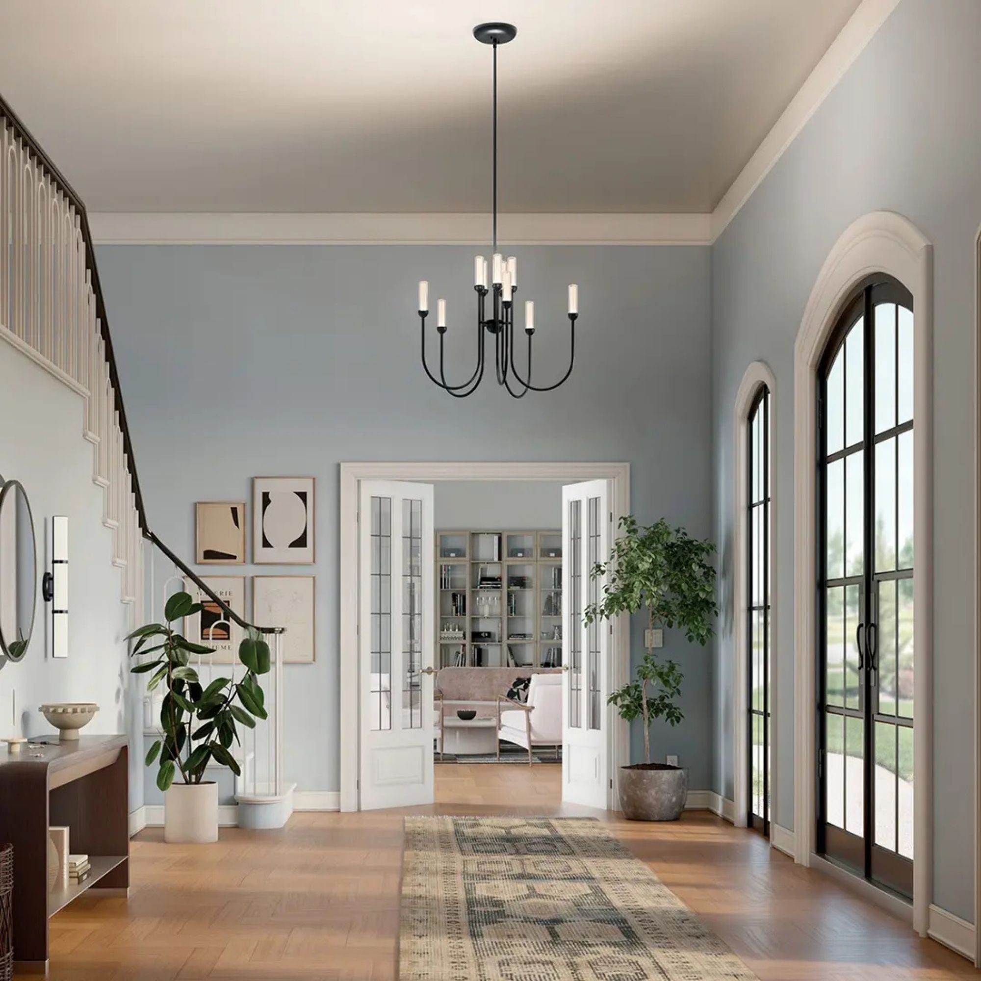 Kichler Moraine 24.75 in. 10-Light Chandelier, Black & Champagne Bronze & Polished Nickel with Clear Cylinder Glass