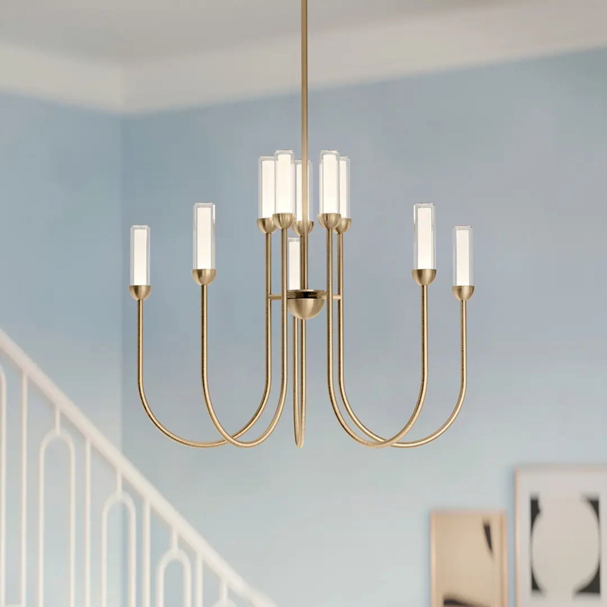 Kichler Moraine 30 in. 10-Light Chandelier, Champagne Bronze with Clear Cylinder Shades